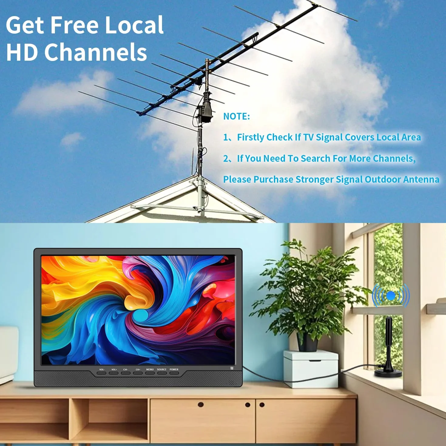 KCR 14 pollici LED HD TV con sintonizzatore digitale HDMI USB DC-12IN telecomando