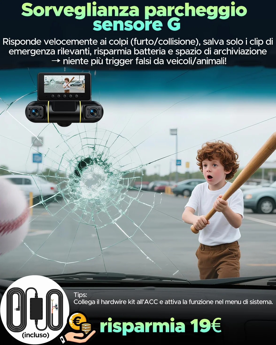 LAMTTO Dash Cam Auto 360 Gradi Dashcam Controllo APP WiFi 5G 4 Canali Telecamera per Auto Monitoraggio del Parcheggio IR Visione Notturna Kit di Cablaggio Scheda 128GB Gratuita