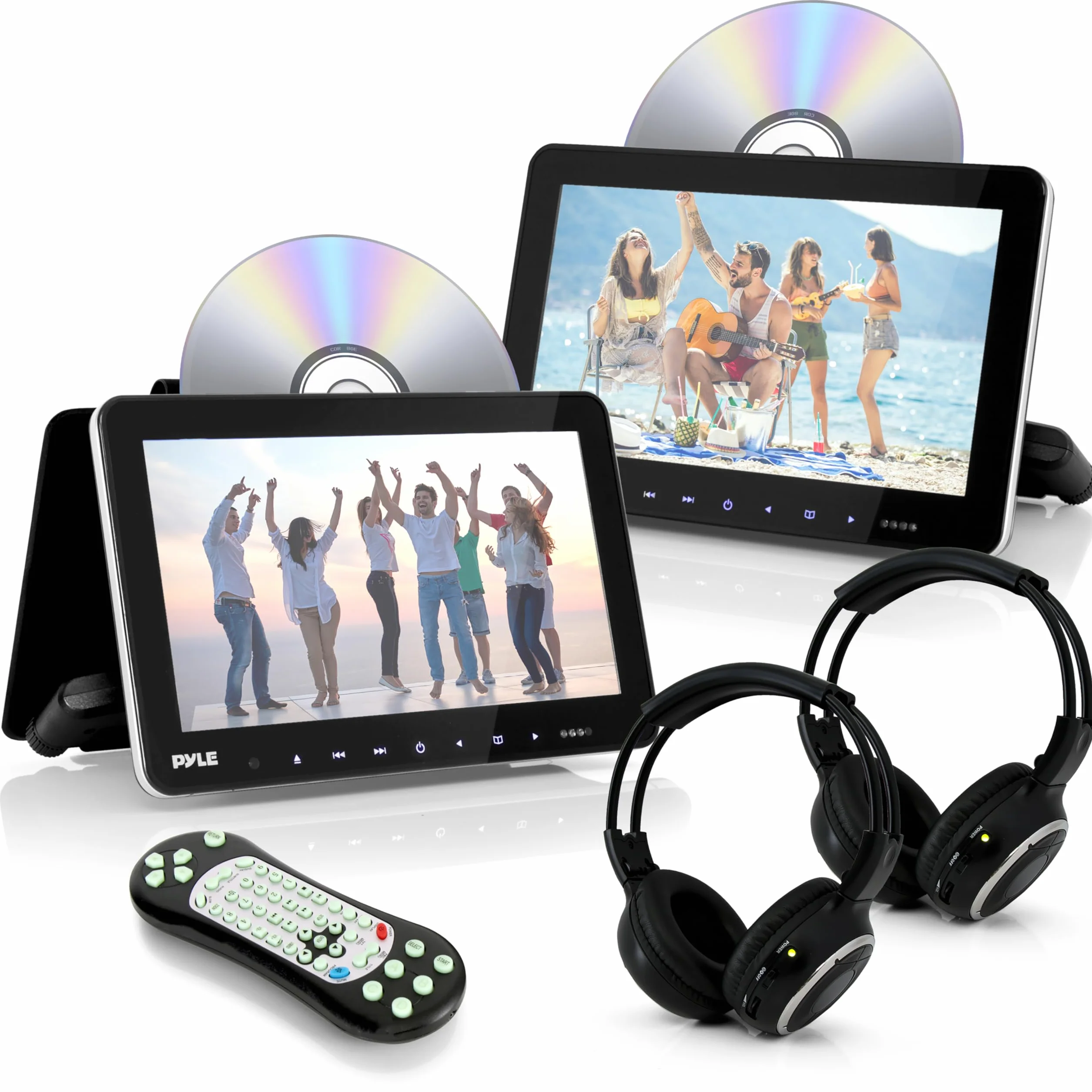 Pyle Schermo per Auto, per Poggiatesta Auto 26,7 cm con Lettore DVD Integrati, Trasmettitore IR/FM, HDMI, USB/SD, 2 Cuffie Wireless, Sistema Intrattenimento Sedile Posteriore Auto