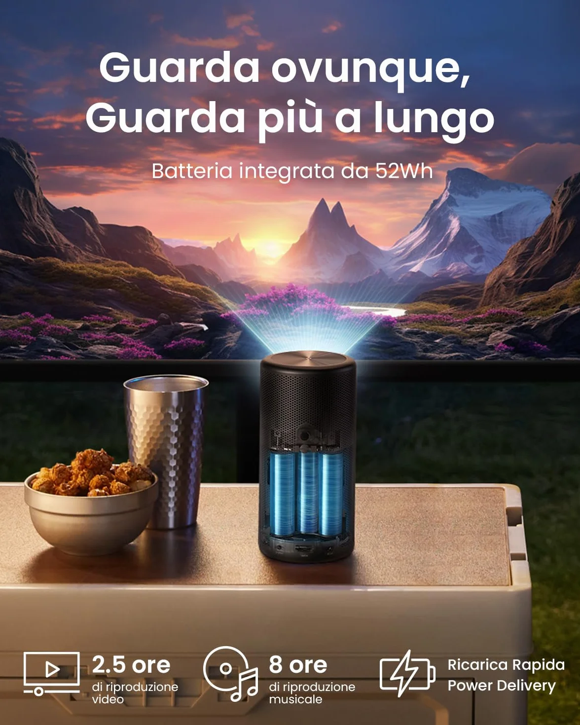 NEBULA Anker Capsule 3 Laser Mini proiettore Portatile per Esterni con Wi-Fi e Smart TV, connessione a Google TV e Netflix, Dolby Digital, Immagine Fino a 3m, 2.5 Ore