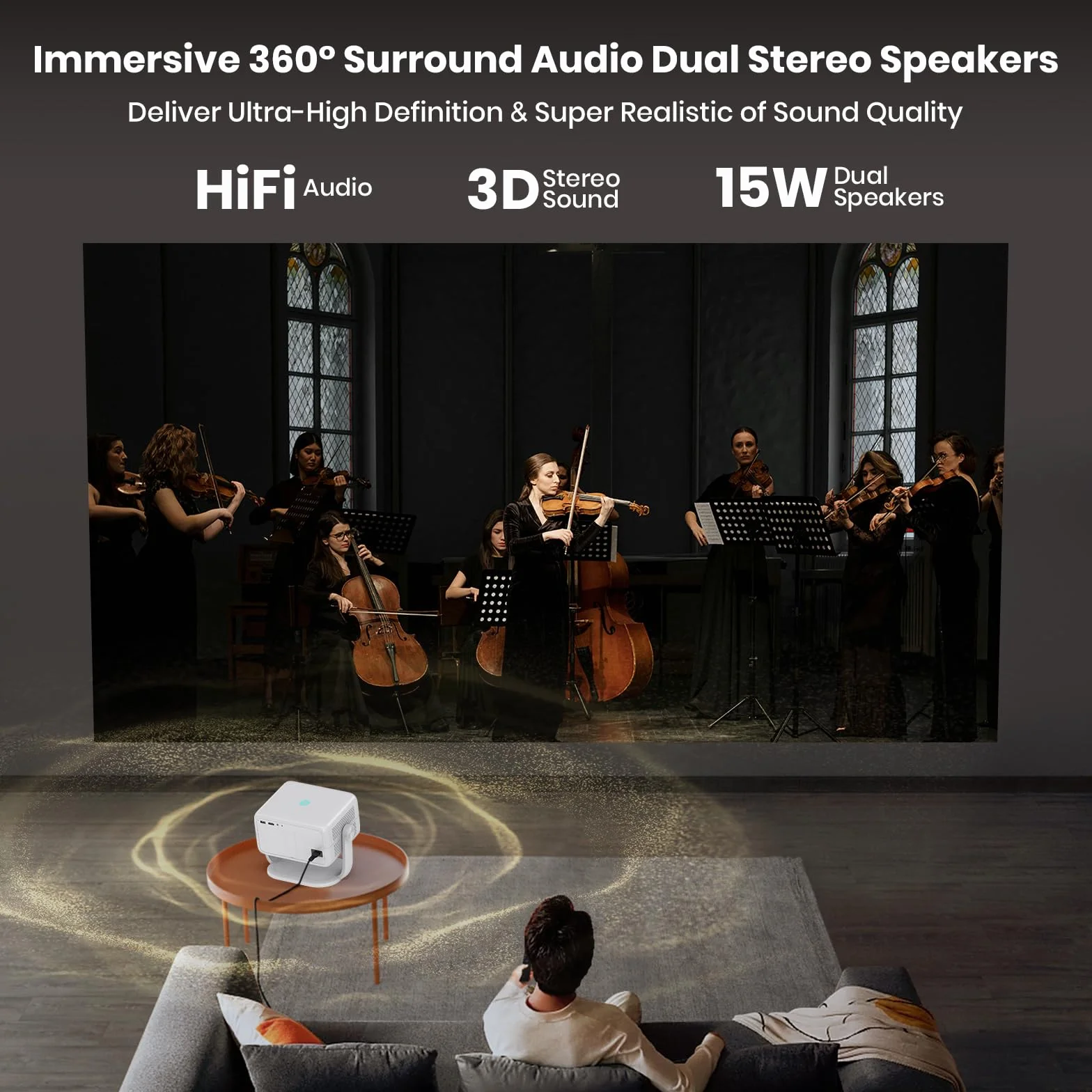 4K Proiettore [Auto Focus/Base Girevole a 360°] Proiettore con Wifi e Bluetooth 1080P Nativo Proiettori One-Click Use YouTube/D+, Smart Home Outdoor Proiettori