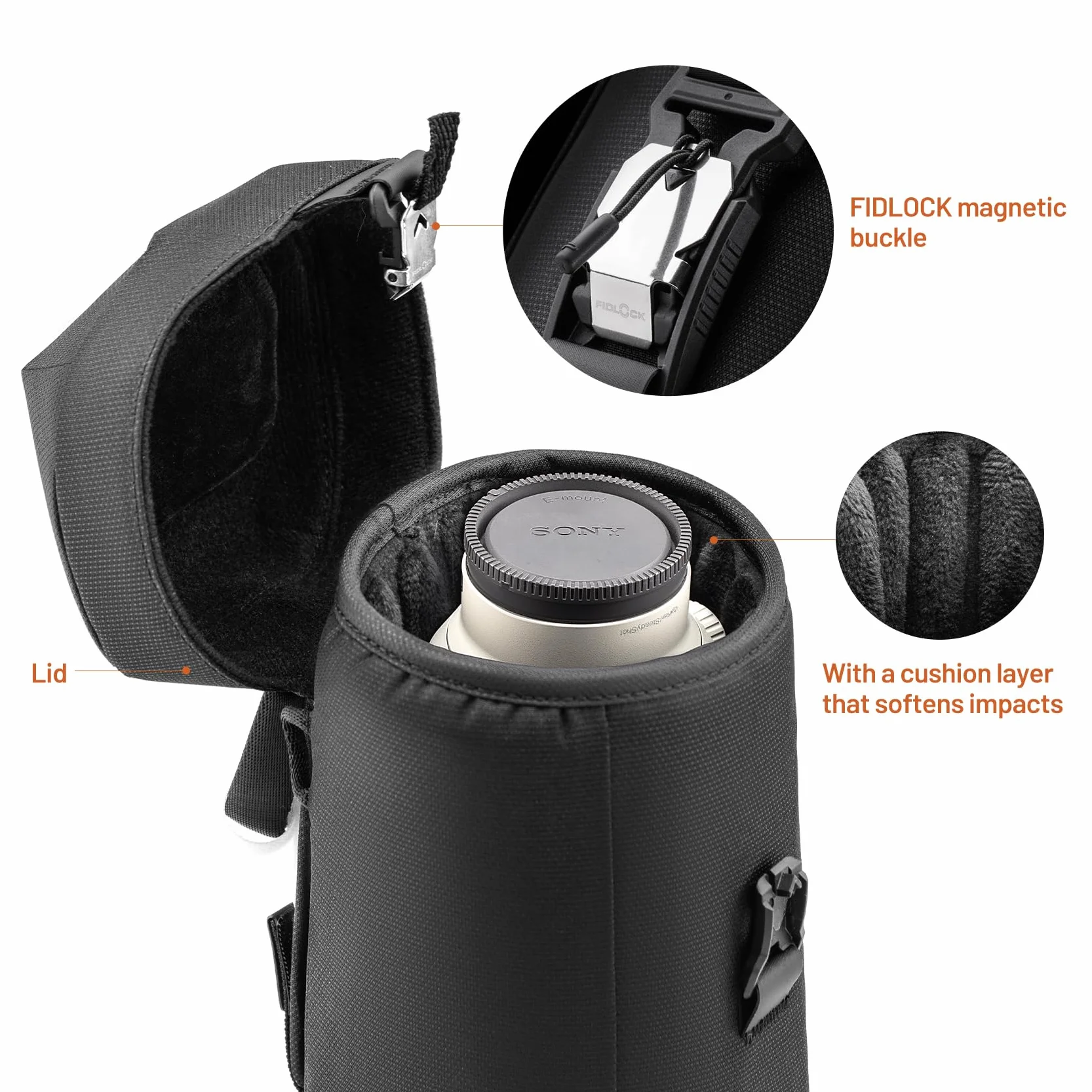 PGYTECH Fodero per obiettivo L Borsa portaoggetti Borsa per obiettivo fotocamera reflex con protezione ammortizzata Accessori fotografici Compatibile per Sony/Canon/Nikon