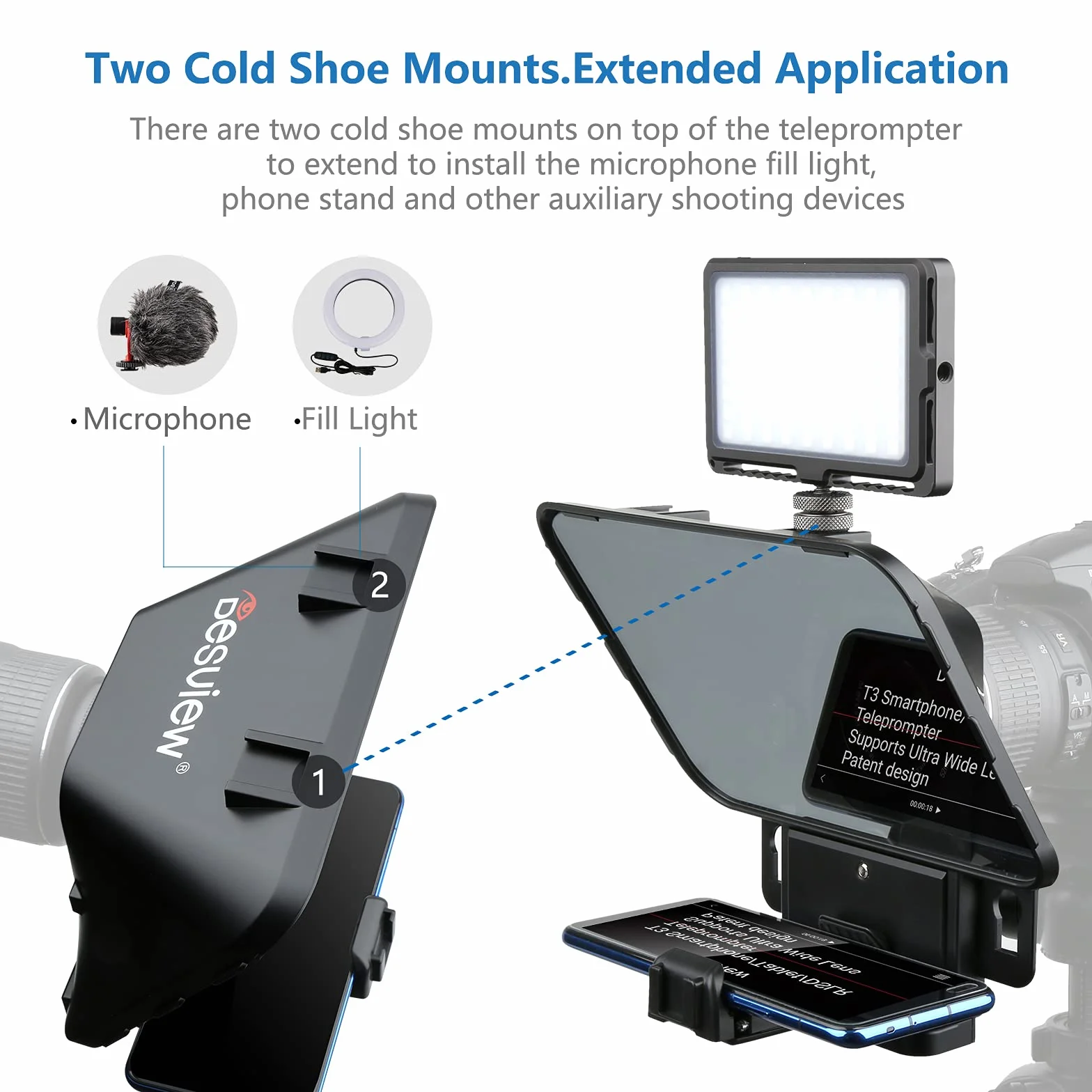 Desview T3 Teleprompter per Tablet Smartphone iPad fino a 11 pollici, 70/30 Beam Splitter Vetro, Teleprompter con Telecomando per fotocamera DSLR Obiettivo Grandangolare Registrazione Video