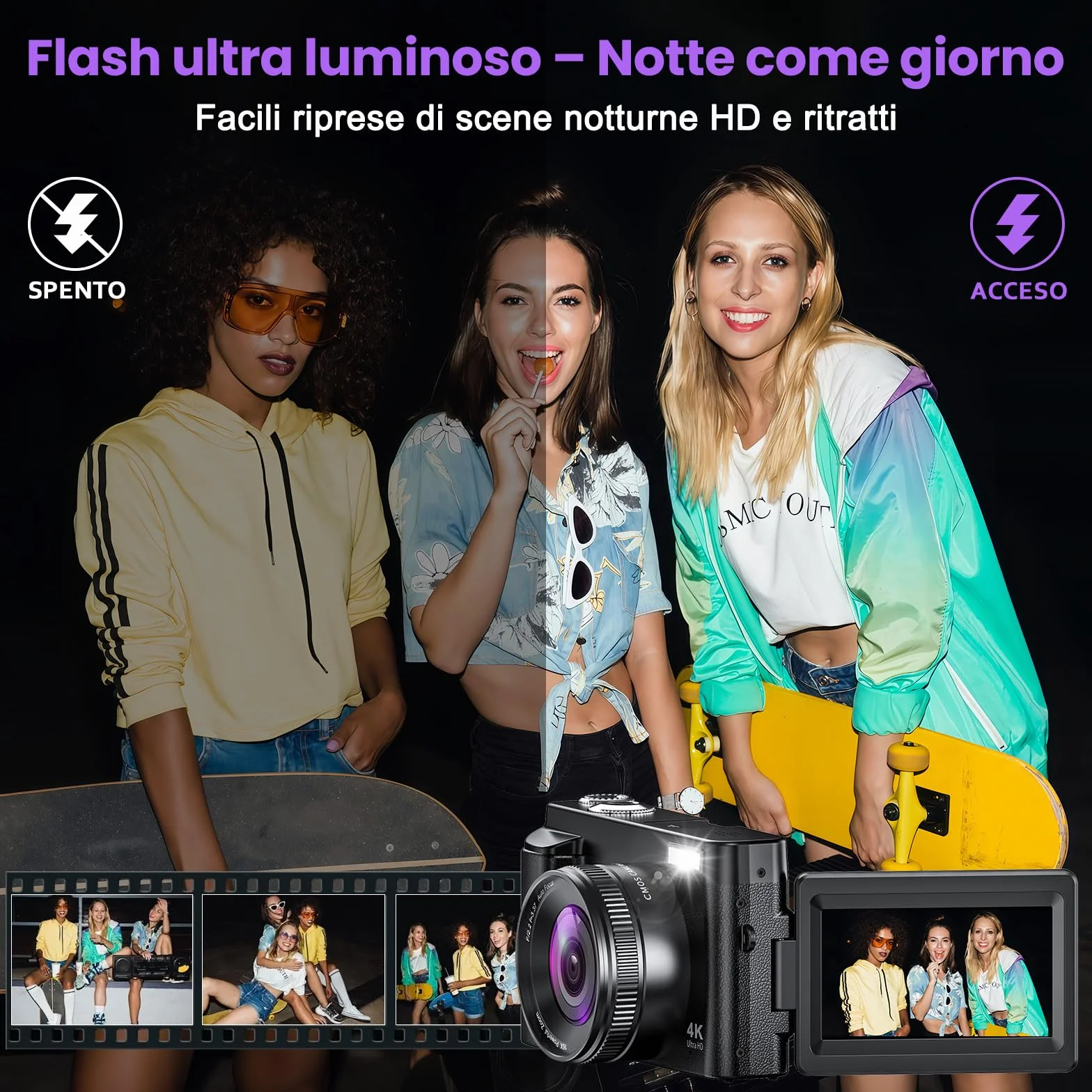 Fotocamera Digitale 4K 64MP WiFi Zoom 16X Schermo Girevole 180° Autofocus per Vlog e Selfie, Compatta con Scheda 32GB, 2 Batterie e Caricabatterie, Ideale per Principianti
