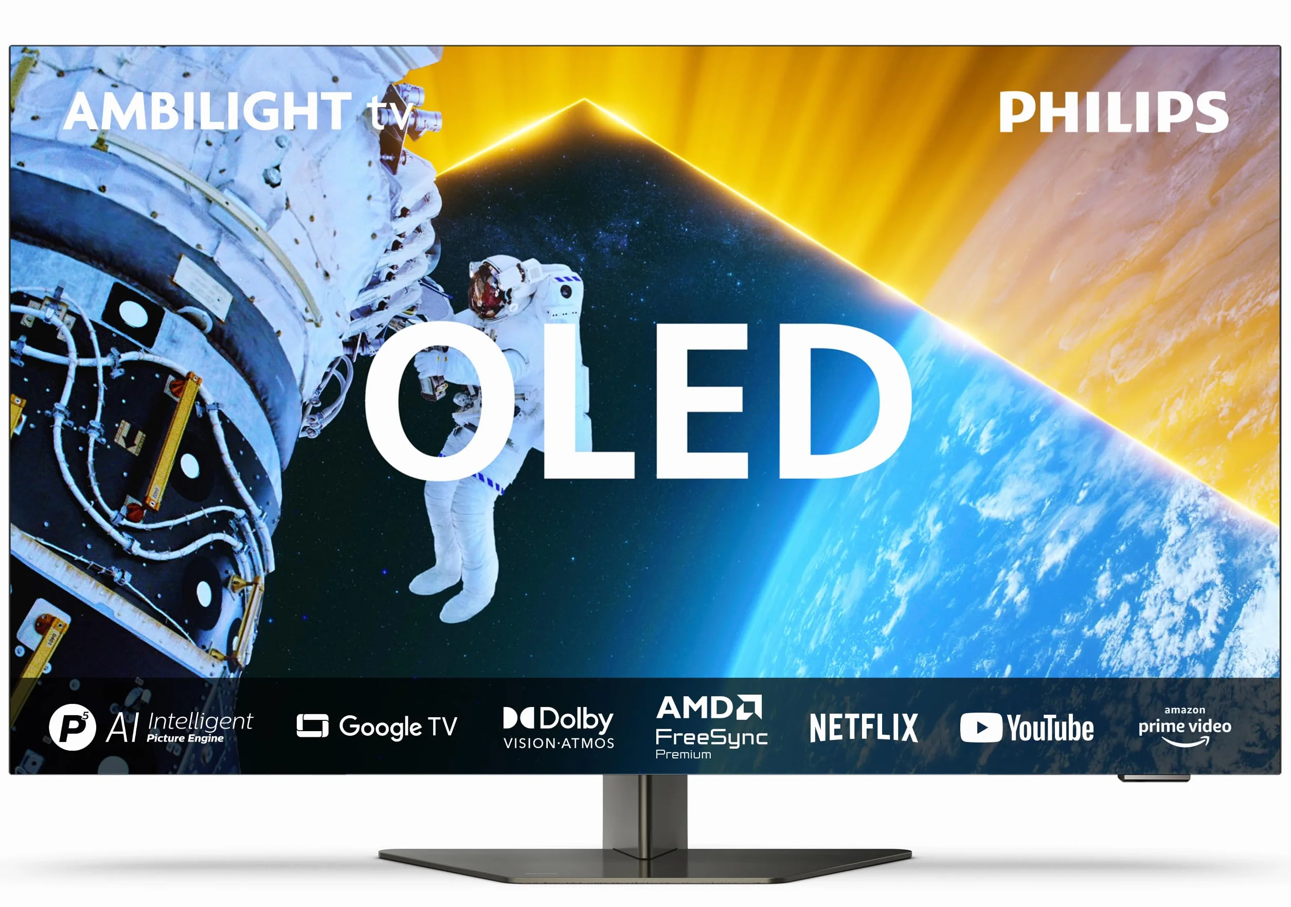 Philips Ambilight 65OLED819 4K OLED Smart TV - Display 65’’ con P5 AI Perfect Picture Ultra HD Google TV Dolby Vision e Dolby Atmos Sound, Funziona con Alexa e Google Assistant - Cornice in metallo