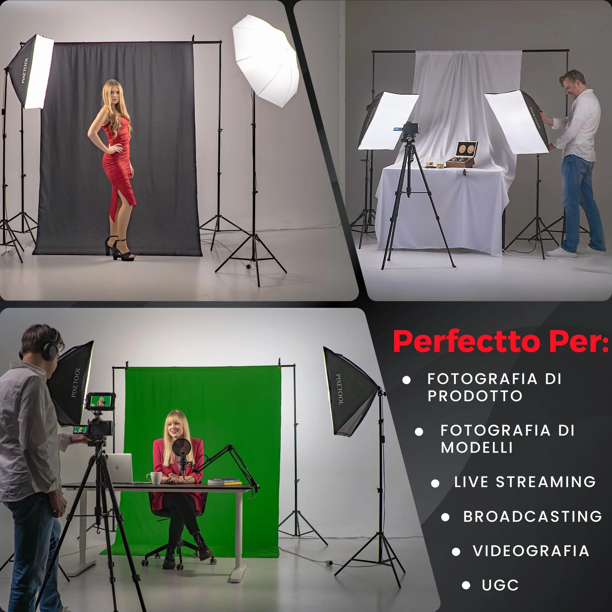 Set Softbox per Studio Fotografico - 2 Softbox 70x50 cm, 2 Luci a LED 4800 Lumen 3000-6000K - Luce Fotografica - Kit di Illuminazione – Lampada Fotografica