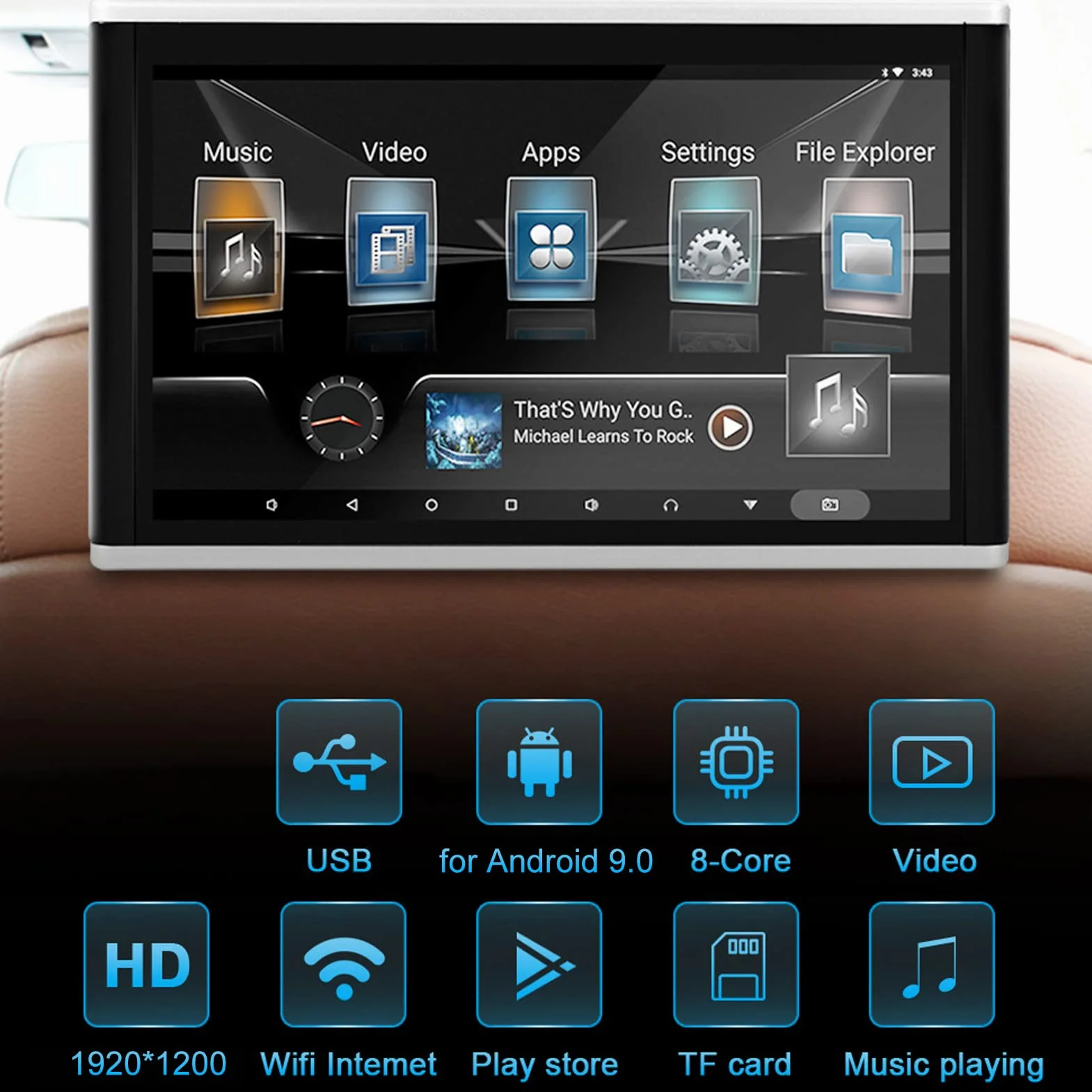 Fockety Lettore video poggiatesta per auto, 9In Car 4K WIFI Bluetooth Touch Screen TV poggiatesta MP3 MP4 WMA AVI Monitor per poggiatesta Monitor multimediale digitale con trasmettitore FM