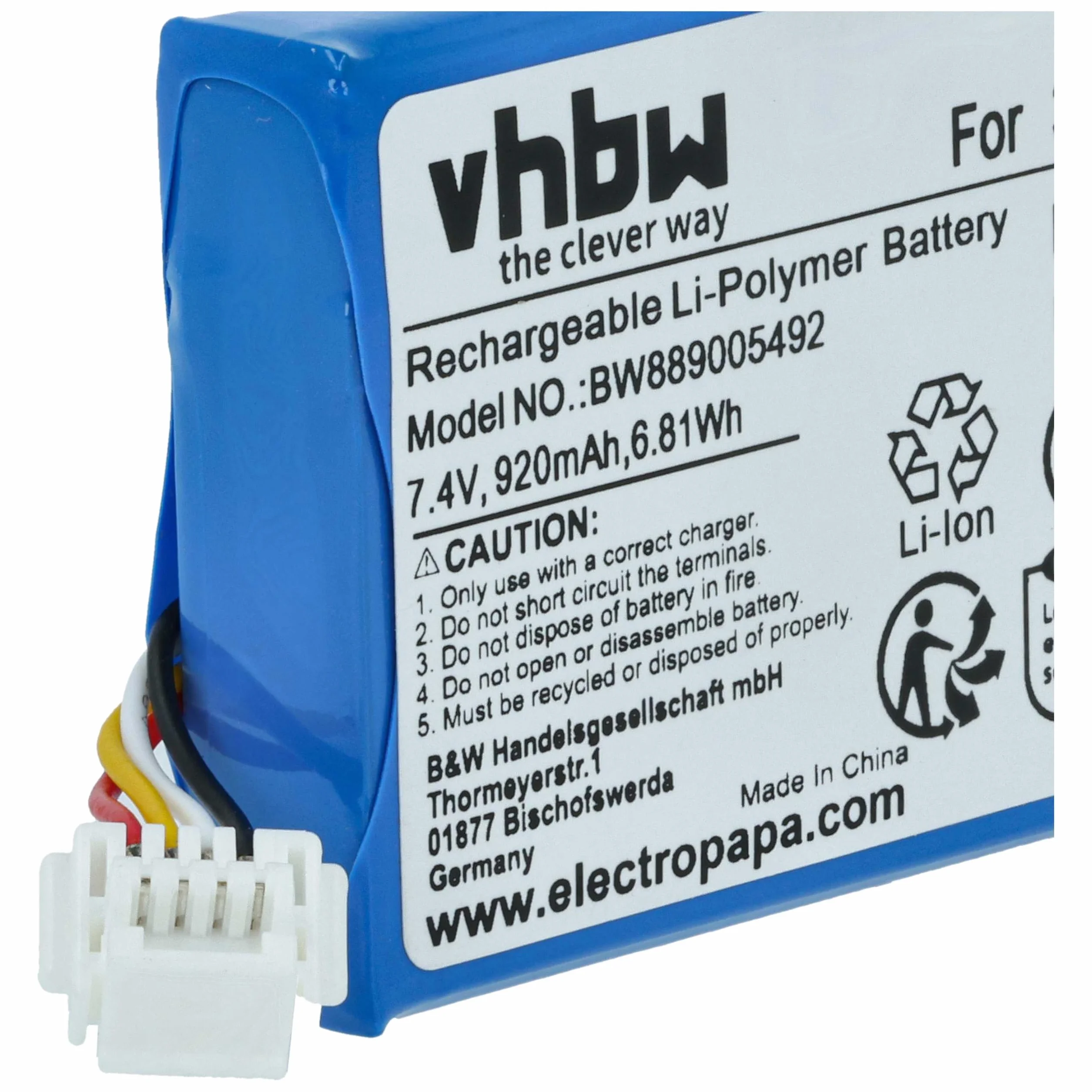 vhbw batteria sostituisce Garmin 361-00063-00 per navigatore GPS (920mAh, 7,4V, Li-Poly)