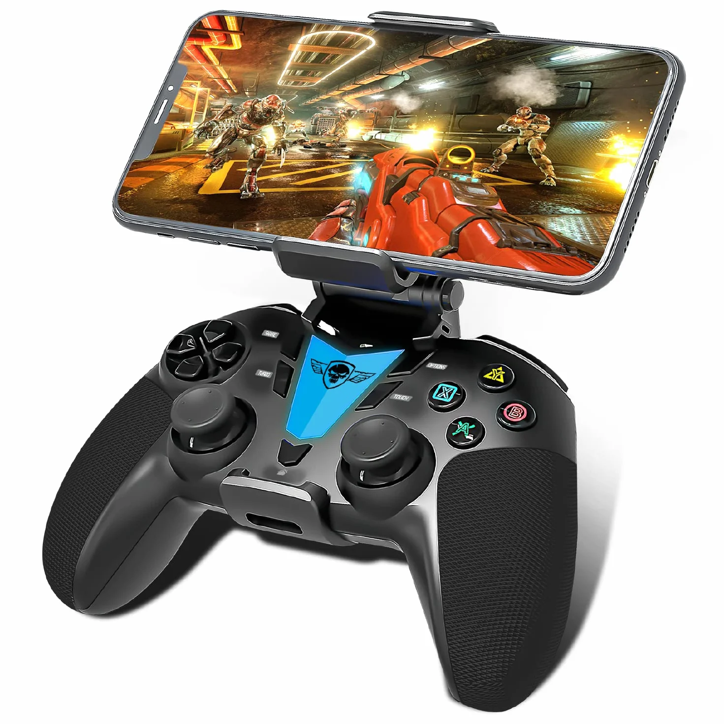Controller per Telefono Android Bluetooth con Tasto Programmabile + Supporto Smartphone | Compatibile con Iphone, Apple TV, IOS, Android, PS4, PS3 e PC | Gioca a Fortnite, Call of Duty su Cellulare