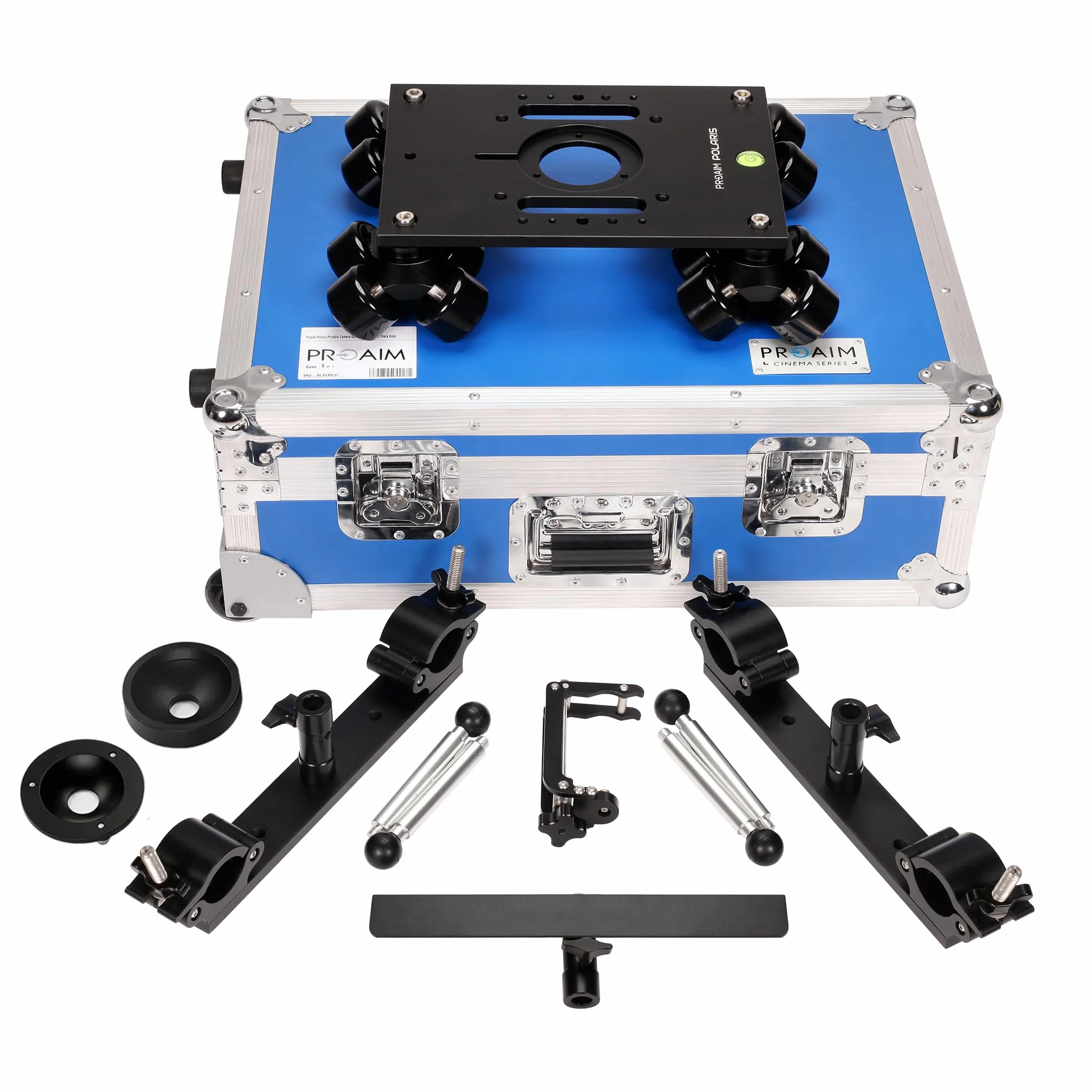 PROAIM Polaris Carrello portatile per videocamera con estremità binari universali. Diametro binario: 1,5"-1,98". Include adattatori per ciotola da 75 e 100mm. Carico utile fino a 200kg/440lb.