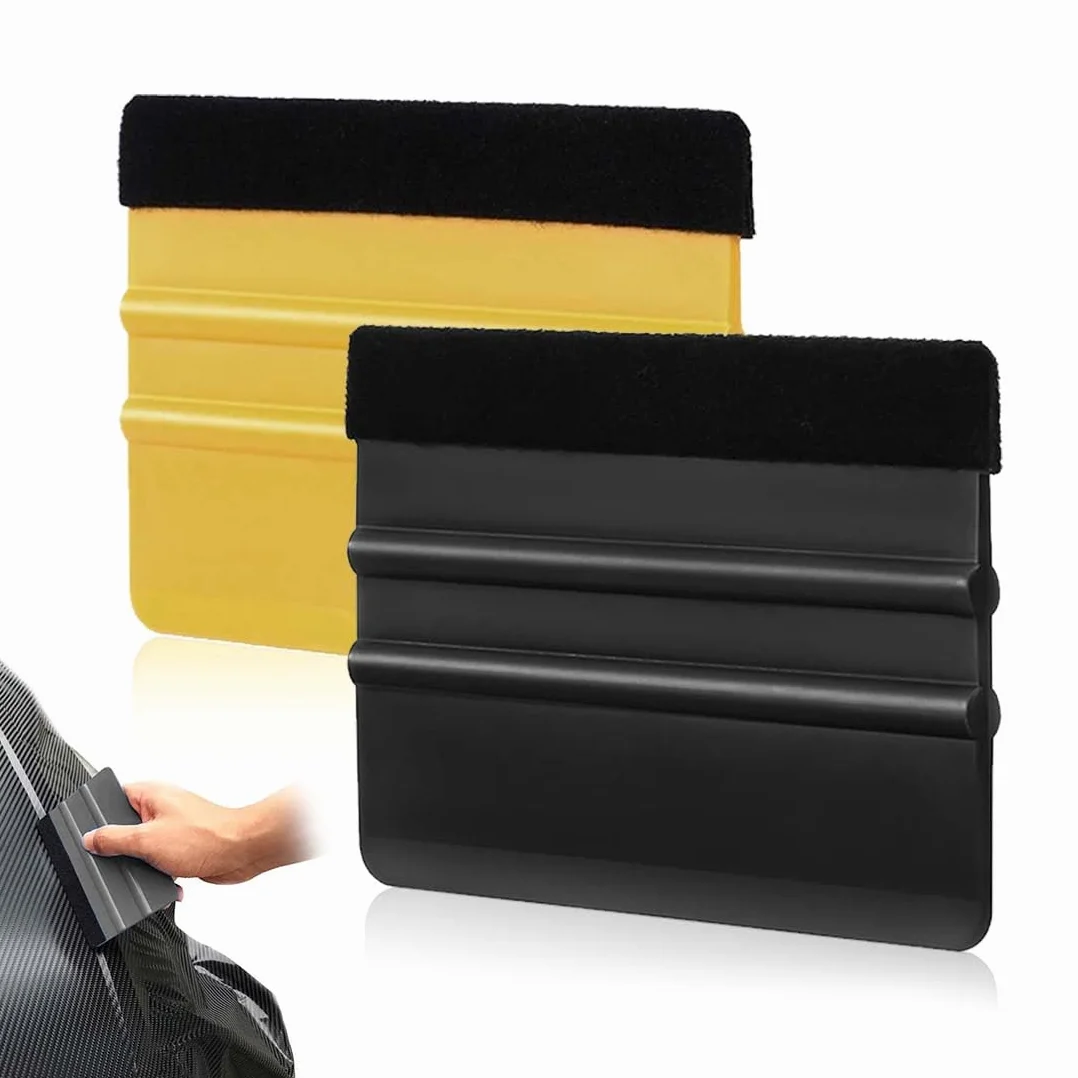 JRYXD Spatola Professionale, 2 Pcs Spatola Per Wrapping Pellicola Auto, Spatola Professionale Con Feltro, Spatola Per Pellicole Adesive, Per Pellicole Per Auto, Pellicole Per Finestre Ecc(Nero, Giallo