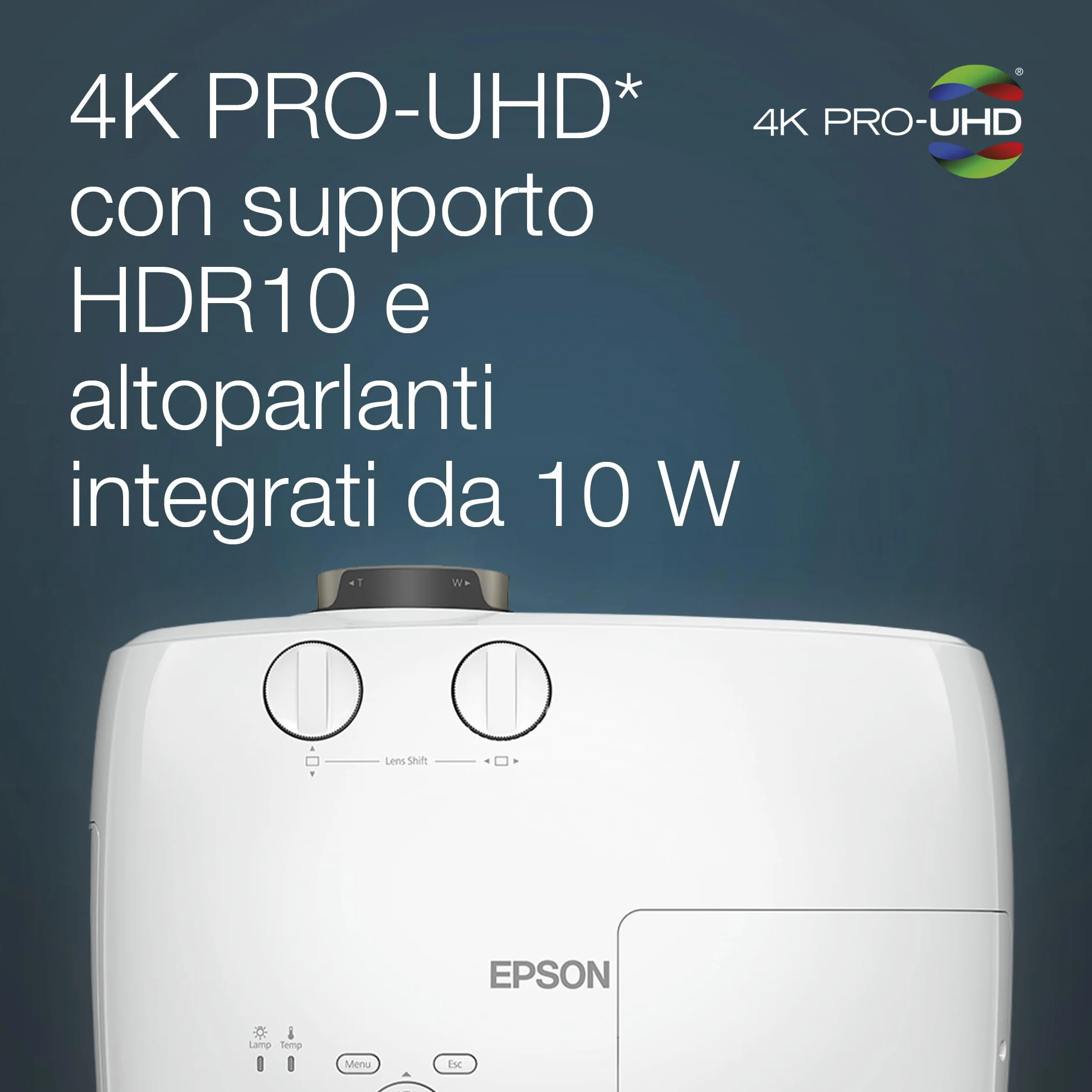 Epson EH-TW7100 | Videoproiettore 4K PRO-UHD | 3.000 lumen | 3LCD | Display da 500” | Streaming facile da dispositivo con 2 porte HDMI | Altoparlante stereo 10W | Per uso domestico e gaming | Bianco