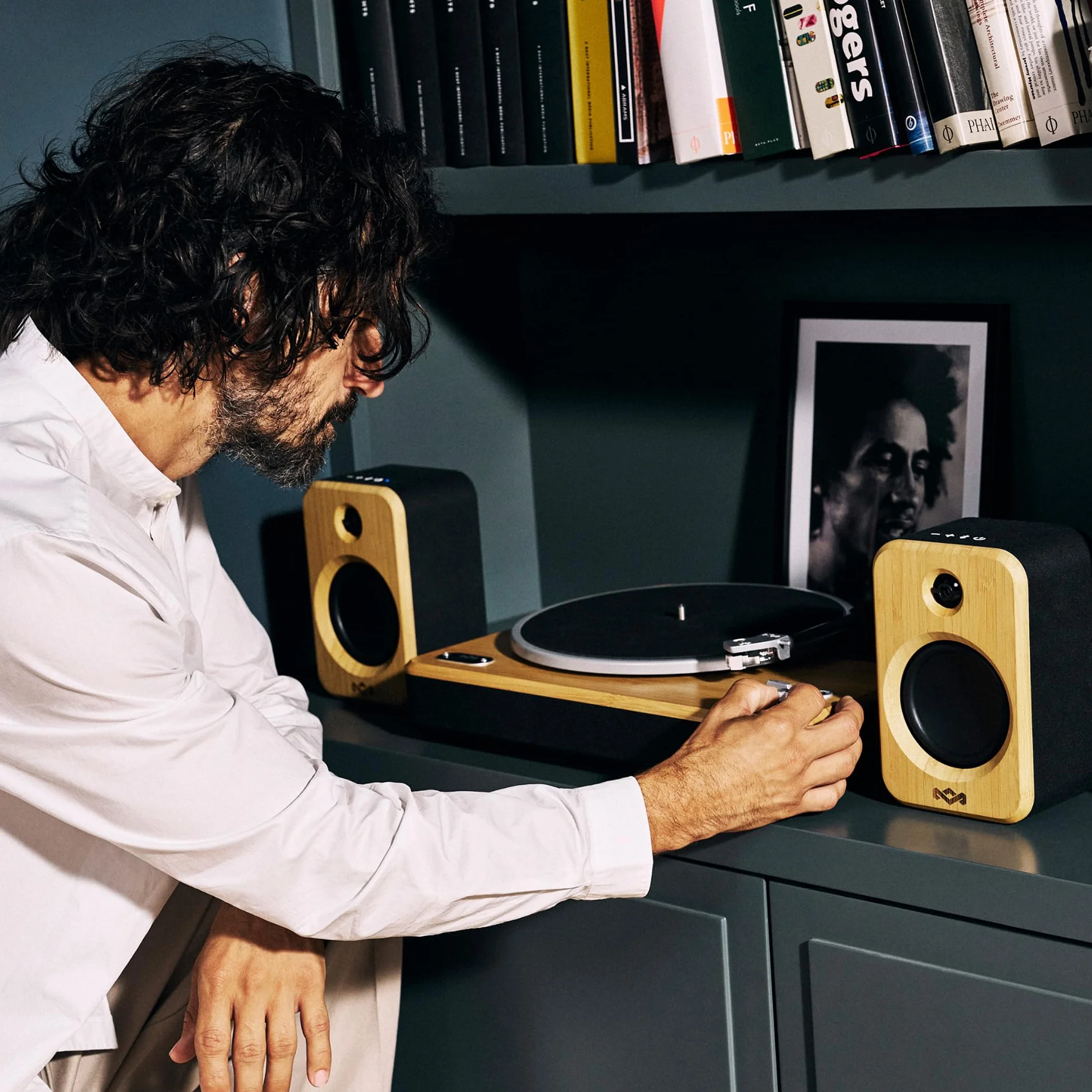 Marley House of Get Together Duo 2 Altoparlanti Attivi da Scaffale - 2x10W, 1 Portatile + 1 Fisso, Casse per Giradischi, Accoppiamento Bluetooth Stereo, Ingresso RCA/AUX, Design Sostenibile, Bambù