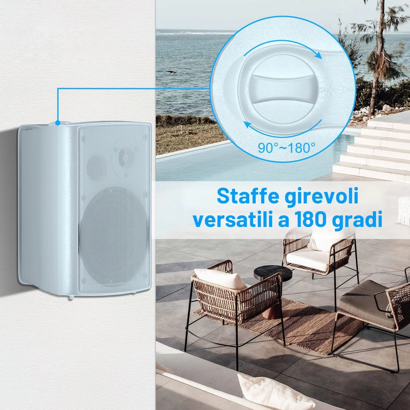 Herdio 6.5'' Diffusori da esterno impermeabili cablati 400 Watt Altoparlanti a parete per patio garage terrazza (bianco)