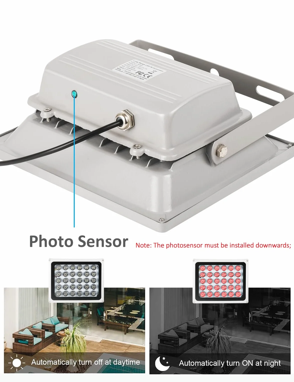 LONNKY Visione Notturna Infrarossa 100M, 30 LED 850nm, Luce Infrarossa per telecamere di sicurezza, Accensione e spegnimento automatici, Custodia in metallo per interni ed esterni