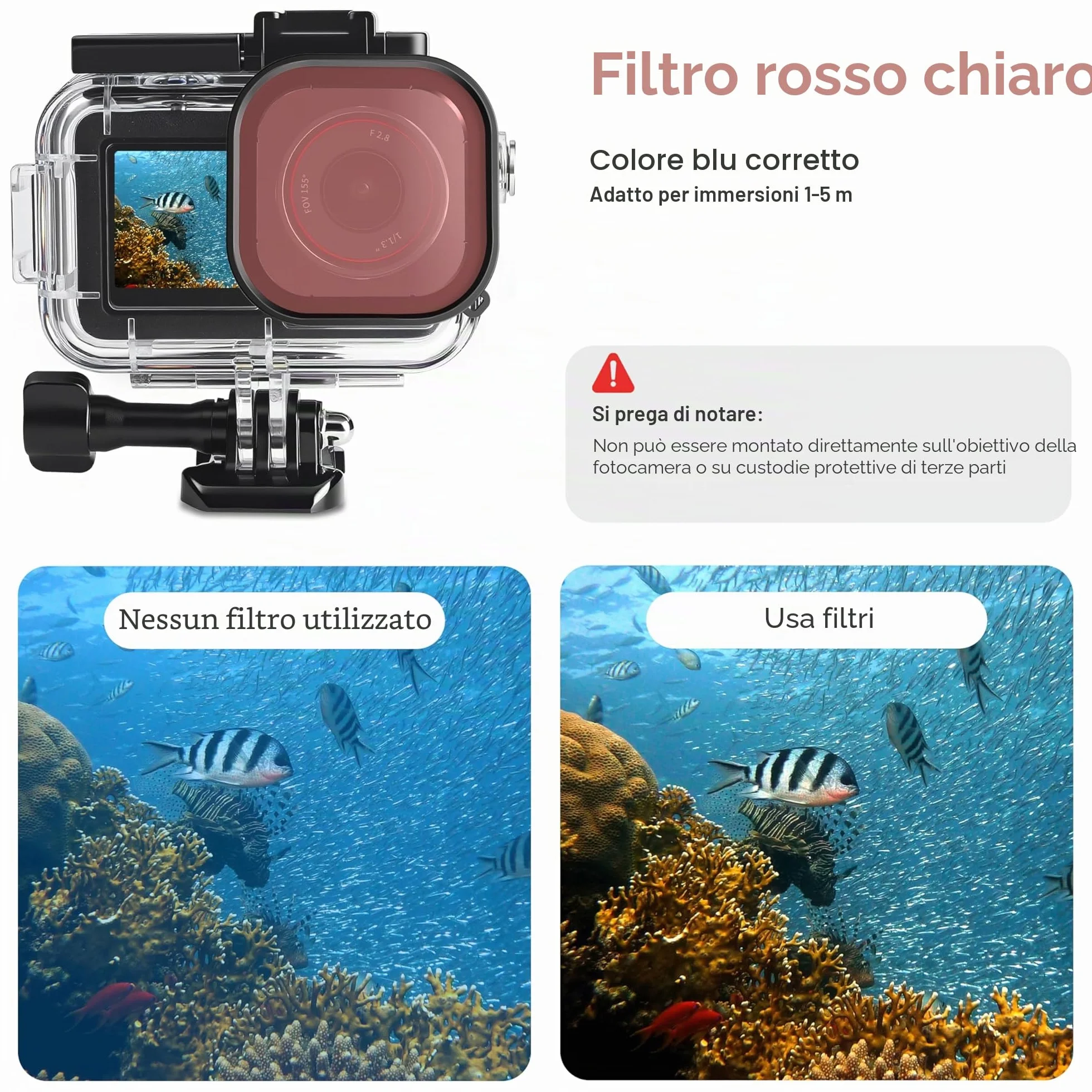 FitStill Custodia impermeabile da 50 m, 3 filtri e impugnatura galleggiante, compatibile con DJI Osmo Action 5 Pro, 4, 3, snorkeling, surf, wakeboard, kit di accessori