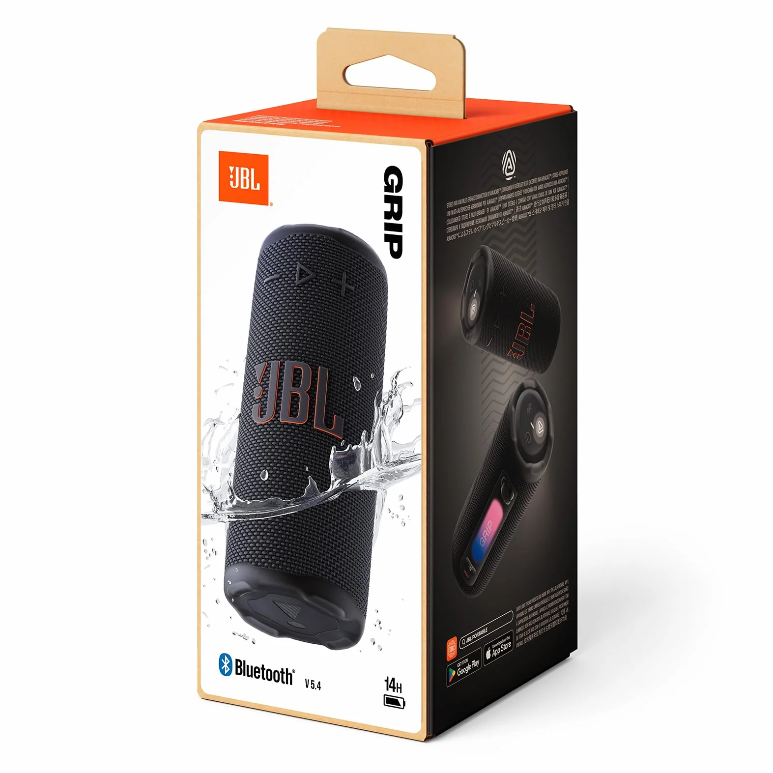 JBL Grip, Speaker Bluetooth Compatto, JBL Pro Sound con AI Sound Boost, IP68 Resistente ad Acqua e Polvere, Luce Ambientale, 14 Ore di Autonomia, Auracast Multi-Speaker, App JBL Portable, Nero