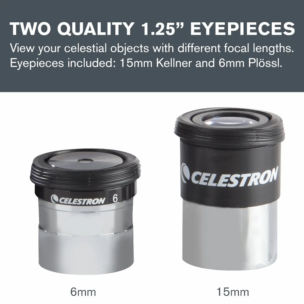 Celestron 94307 AstroMaster Kit di accessori per oculari e filtri da 8 pezzi - include due oculari 3 cm, lente di Barlow 2x, tre filtri, panno per la pulizia e custodia rigida nera