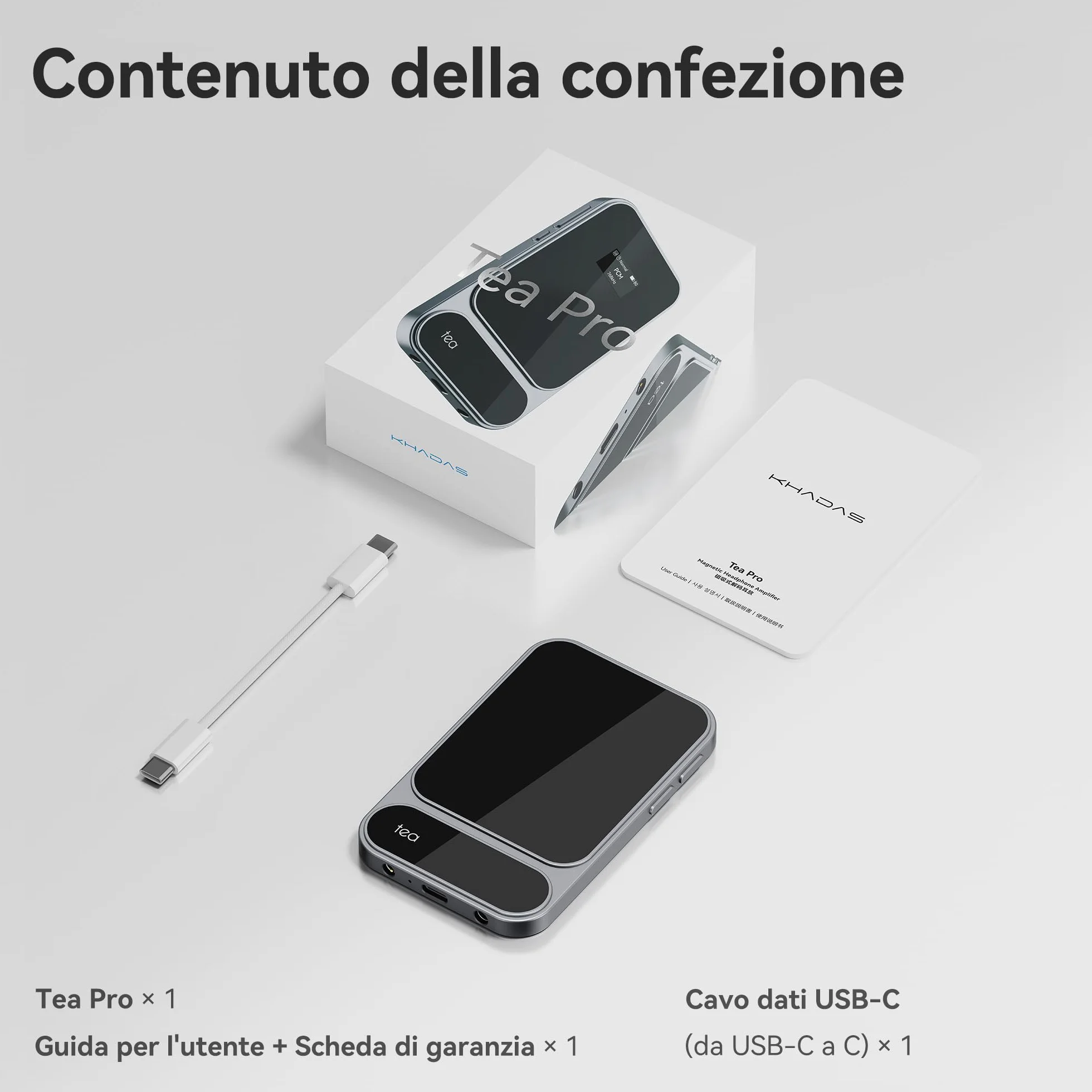 khadas Tea Pro – Amplificatore Cuffie Magnetico Portatile con DAC ES9039Q2M, Display 0,95", Batteria 2100mAh, Uscite 3,5mm & 4,4mm, 768kHz/32bit, BT5.4 Hi-Res per Casa e Viaggio