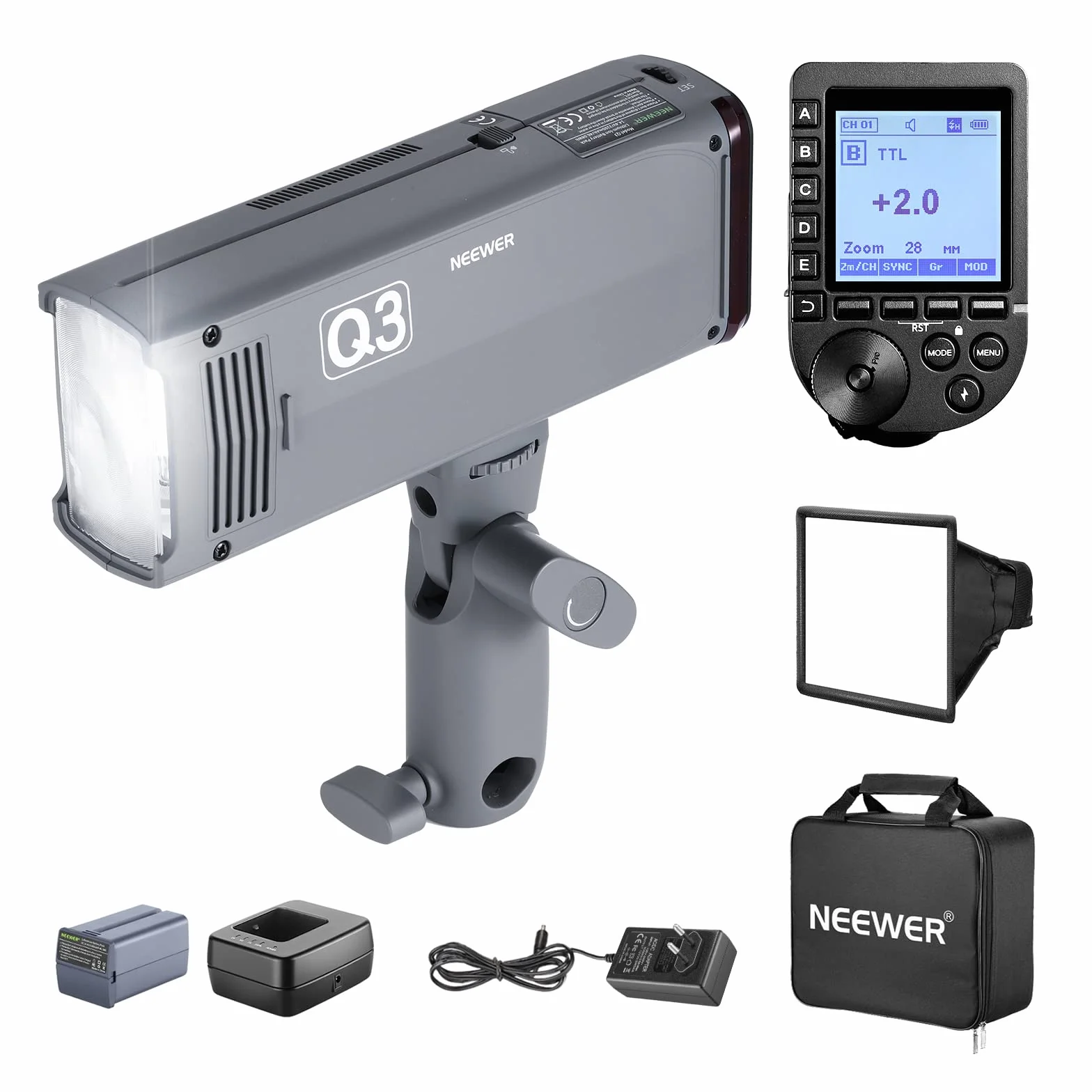 NEEWER Flash TTL Q3 200Ws 2,4G (2a Versione), Luce 1/8000 HSS, Monoluce Fotografica/Attivatore QPRO-S Compatibile con Sony, Diffusore/Batteria 3200mAh, 500 Scatti a Piena Potenza, Riciclo 0,01-1,8s