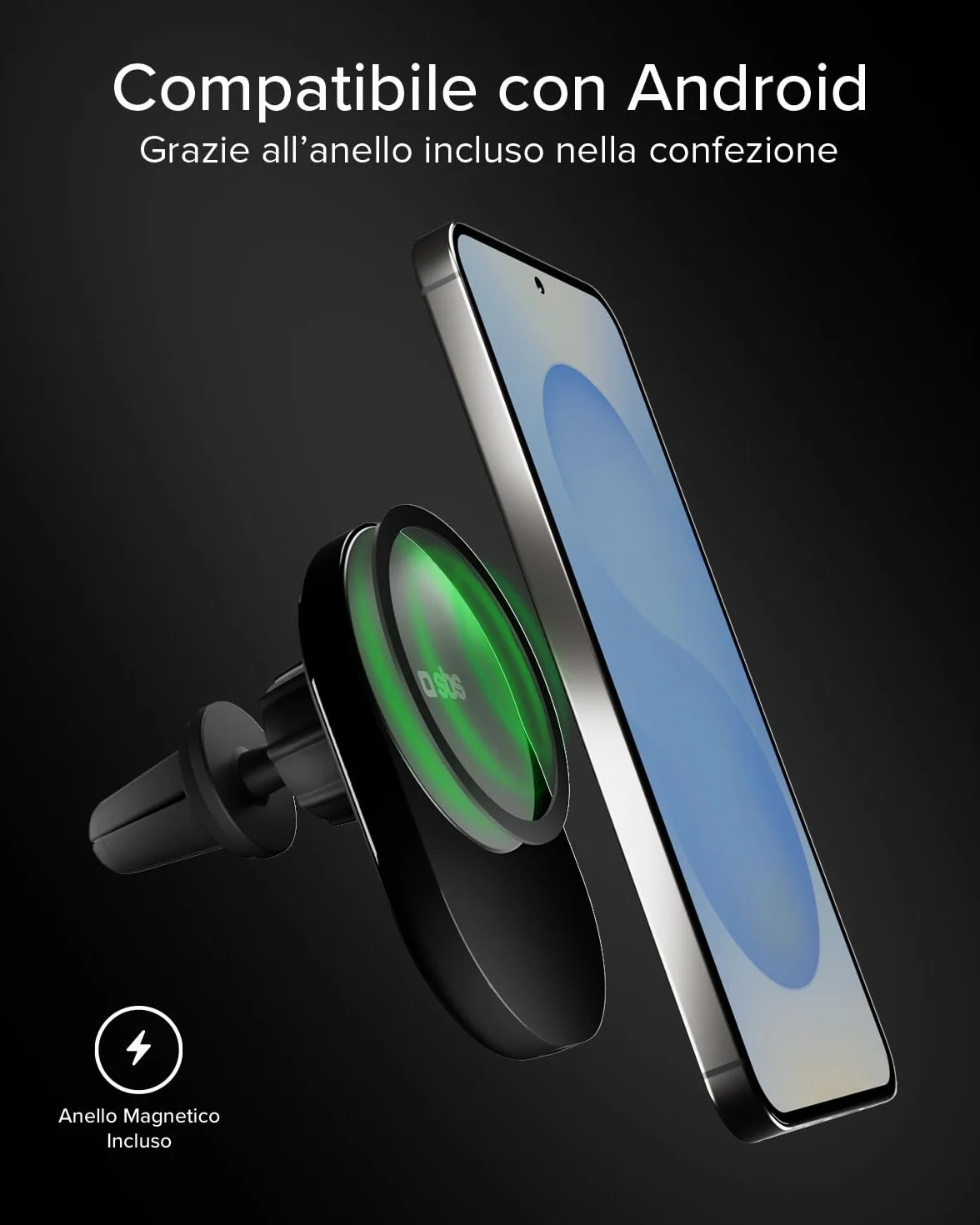 SBS Qi2 15W Caricatore Wireless MagSafe, Porta Cellulare Auto Magnetico, Attacco Bocchetta dell'Aria, Ricarica Rapida, Alimentazione USB-C, Caricabatterie per iPhone, Android, Nero | Attacco Bocchetta dell'Aria, Ricarica Rapida, Alimentazione USB-C, Caric