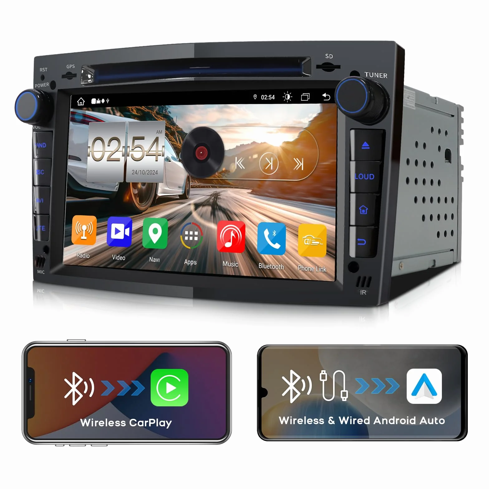 [Android 13.0 4GB+64GB 2.0Ghz] Autoradio Bluetooth Carplay 2 DIN per Opel, Autoradio da 7 Pollici con Schermo WiFi/GPS/RDS/CD DVD/USB/FM/SD/RCA, Supporta il Controllo Del Volante