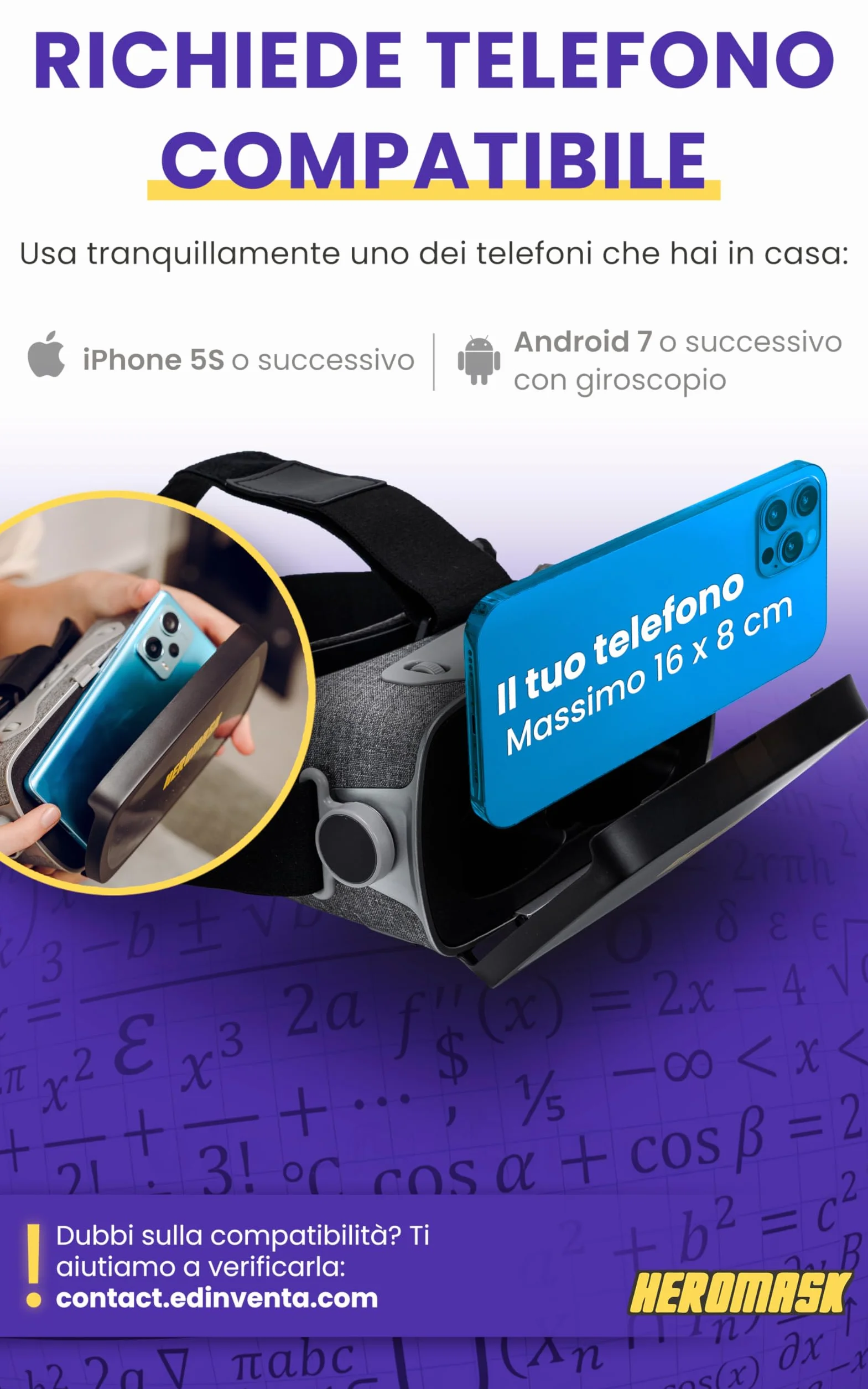 Visore Realtà Virtuale Bambini 5-12 + Giochi Matematica Heromask — Regalo educativo che trasforma la matematica in gioco: guardali sorridere mentre fanno tabelline e calcoli in VR 3D