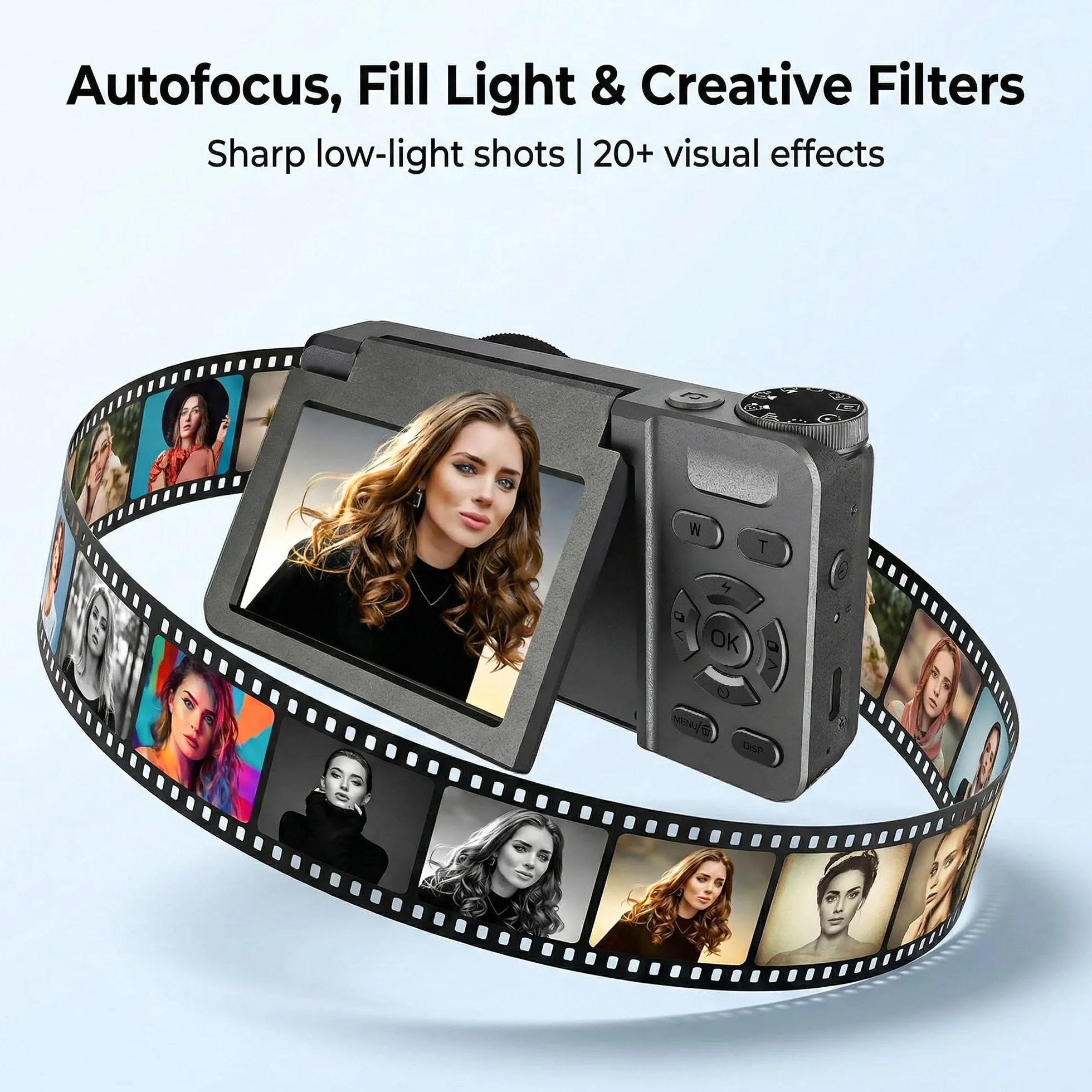 Fotocamera Digitale 4K 64MP Autofocus Ribaltabile 3,0" 180° Ricaricabile Portatile per Foto&Vlog, Time Lapse, Slow Motion&20 Filtri 2000mAh 32GB, per Creator Social, Bambini e Principianti (Nero)