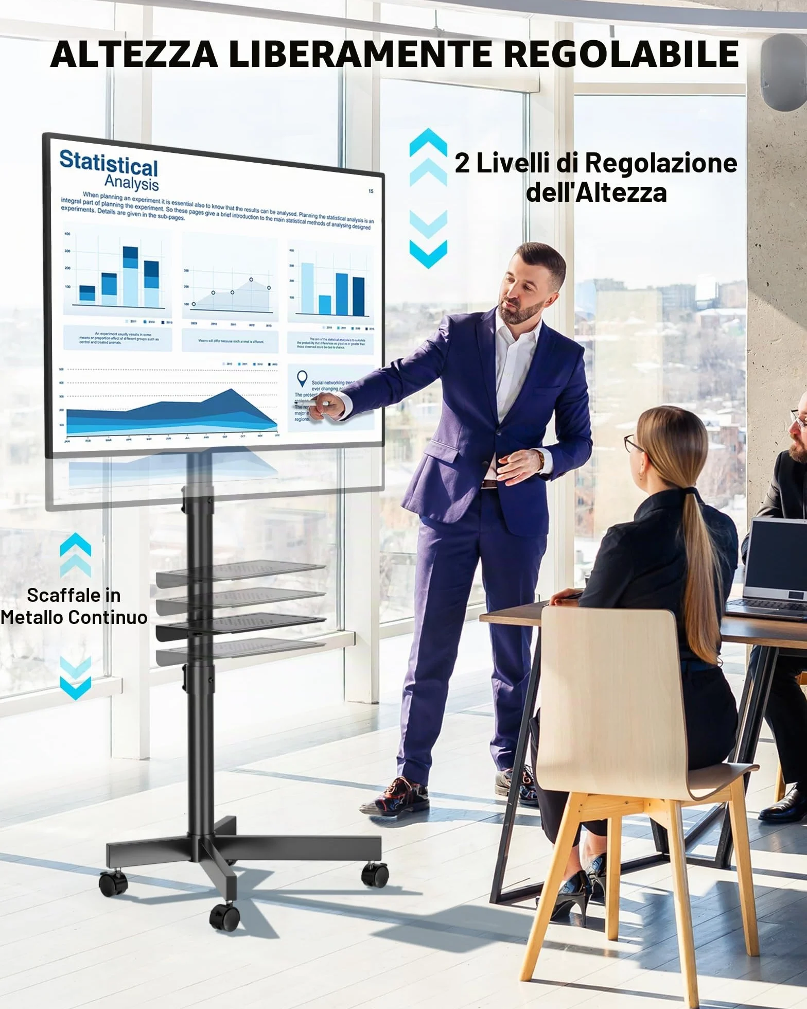 BONTEC Supporto TV da Pavimento, Carrello Inclinabile per TV da 23 a 60 Pollici, Fino a 40 kg, VESA 400x400 mm