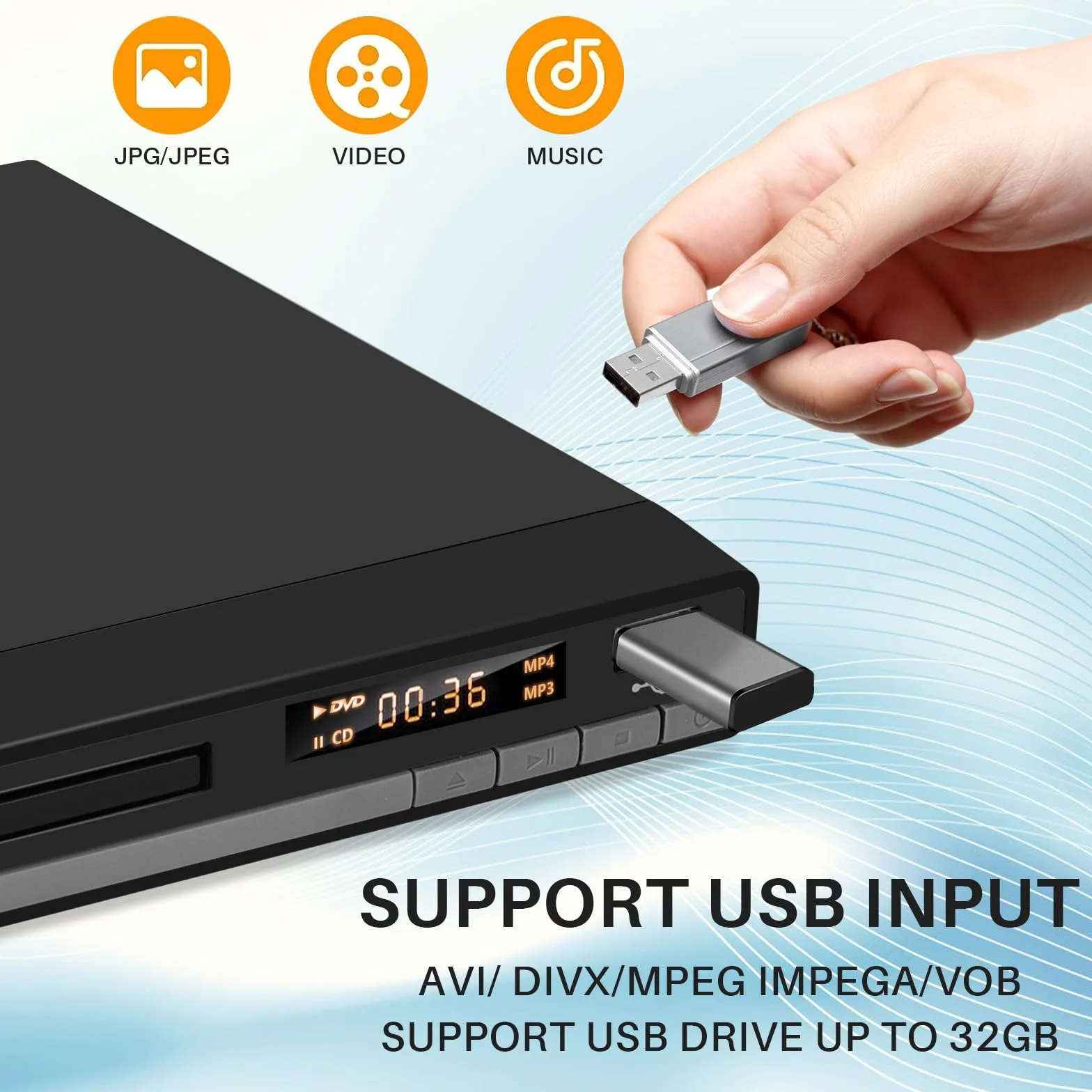 Lettore DVD HD con porta HDMI, region free per Smart TV, Cavo di uscita HDMI/RCA incluso, Memoria di pausa, PAL/NTSC integrato, Lettori CD per la casa (non Blu-ray)