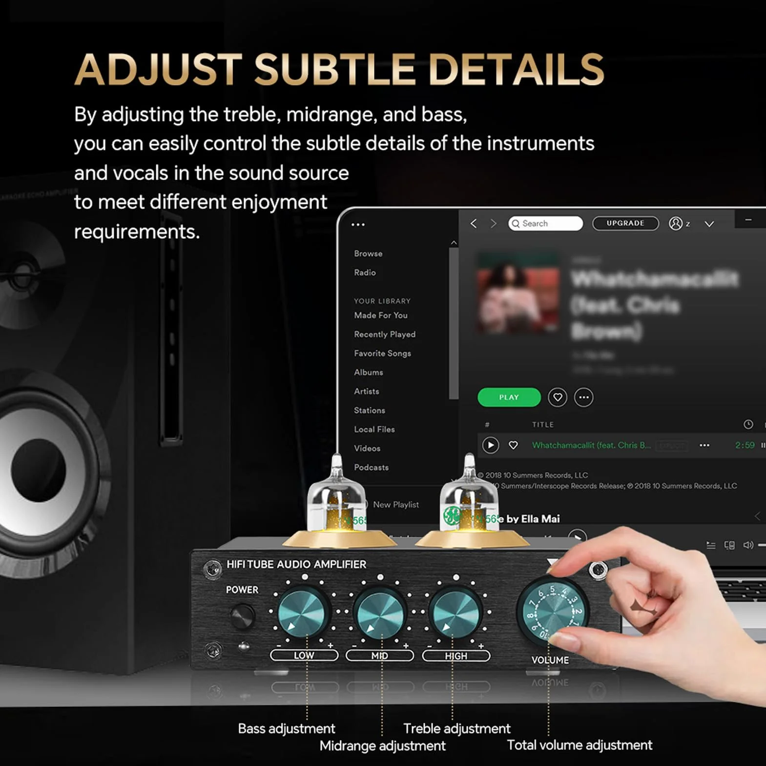 Equalizzatore Audio a 3 Bande Preamplificatore a Valvole HiFi compatibile JAN5654 6J1 6J4 6J5 6AK5 per Lettori CD DVD MP3