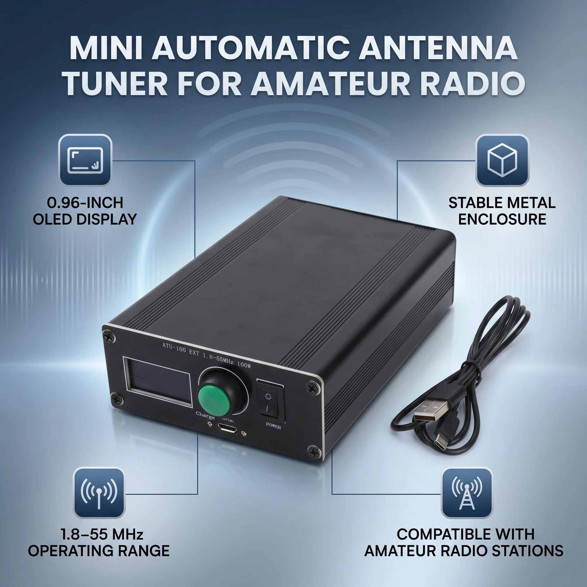 Mini Sintonizzatore Automatico per Antenna ATU-100 LCD 0,96 con Alloggiamento per Utensili Elettrici