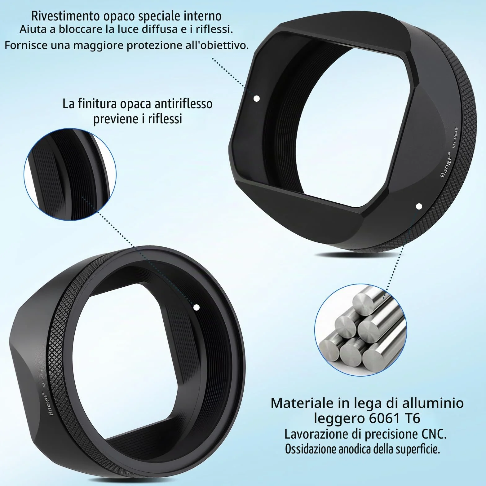 Haoge LH-X54B - Paraluce quadrato in metallo con anello adattatore da 49 mm, per fotocamera Fujifilm Fuji X100V, colore: Nero