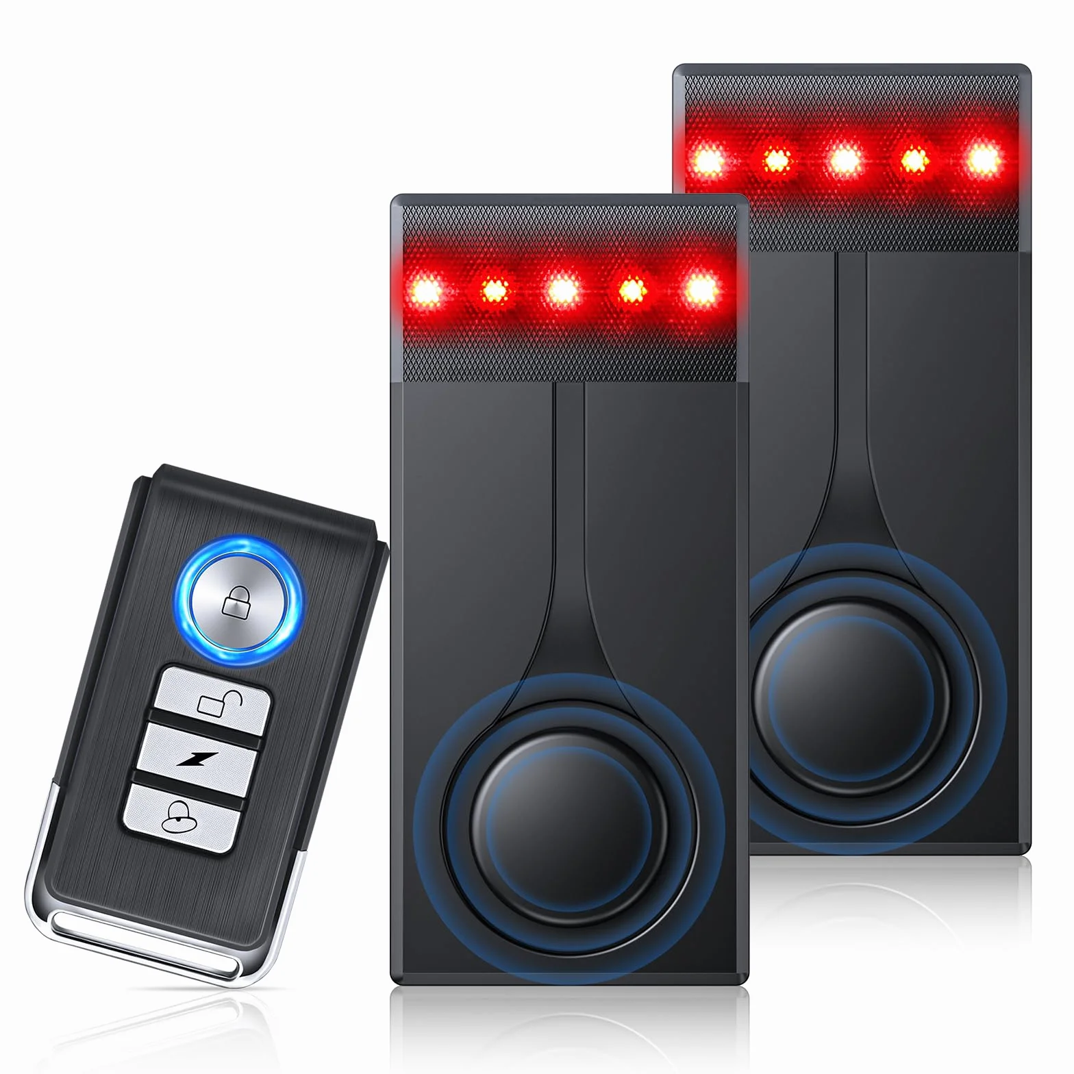 Allarme auto 108 dB antifurto con sensore vibrazione luce rossa telecomando senza fili fissaggio magnetico