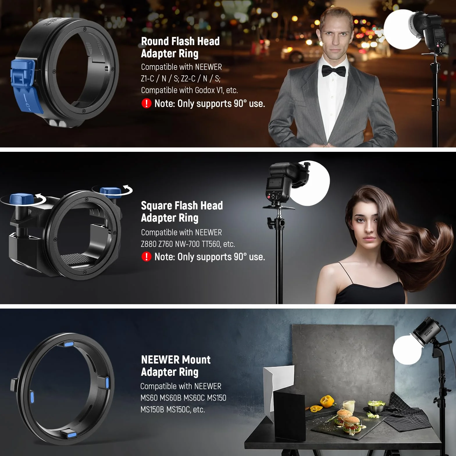 Neewer Diffusion Dome CRS6 Softbox con 3 anelli adattatori, compatibile con Godox V1 Z2PRO Z3R testa rotonda Flash e Square Speedlite Z880 e altri, supporto per luce video MS60B MS60C MS150B