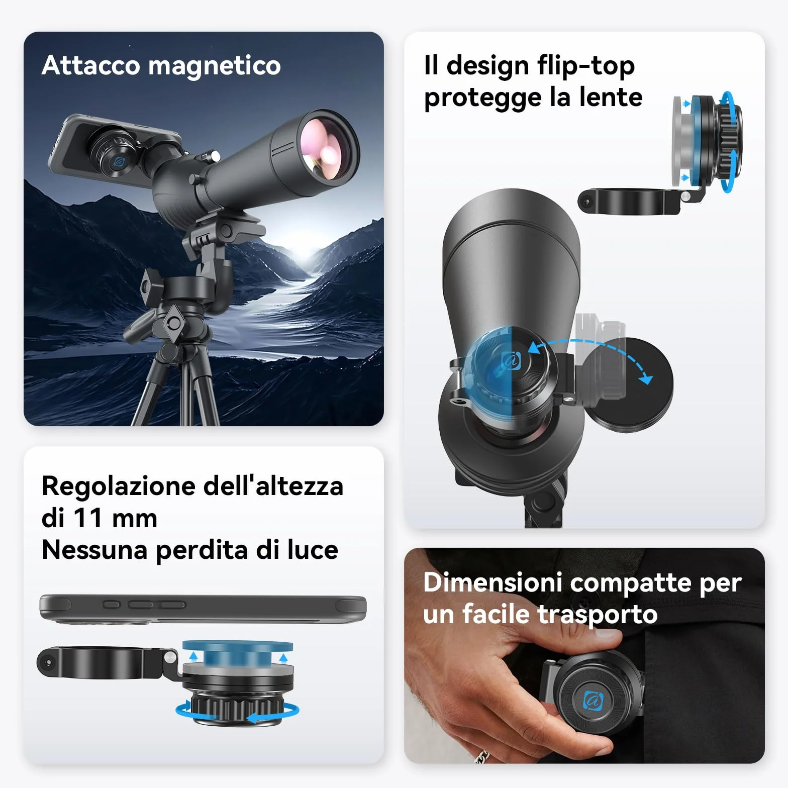 APEXEL Adattatore magnetico universale per smartphone per binocoli, telescopi, cannocchiali e microscopi. Adattatore oculare 45-55mm, compatibile con la maggior parte dei cellulari