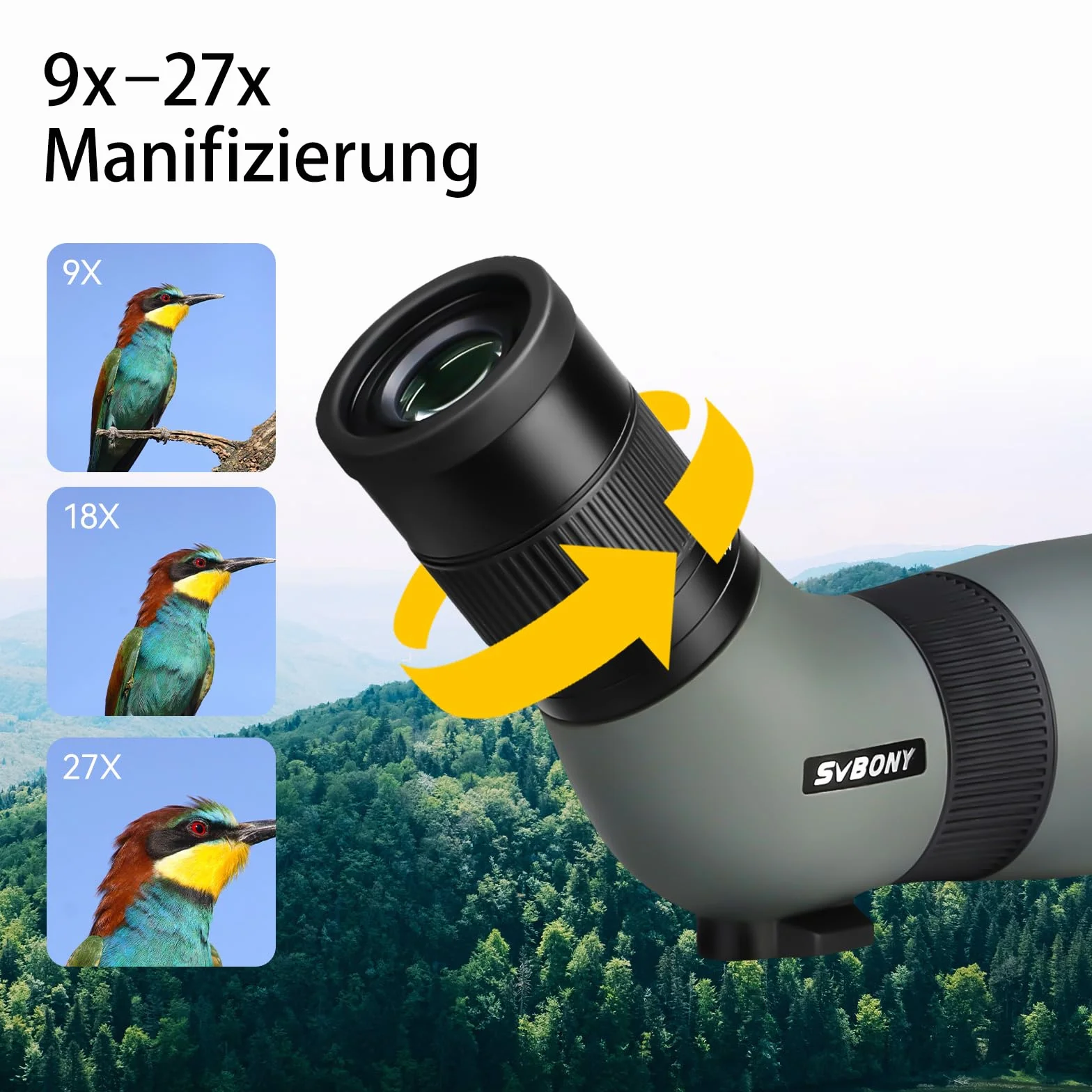Svbony SV410 ED Cannocchiale 9-27x56, Compatta Portatile, Bordo in Vetro Ottica FMC, Ampio Campo Visivo Telescopio Spotting Scope per Bird Watching, Animali Selvatici