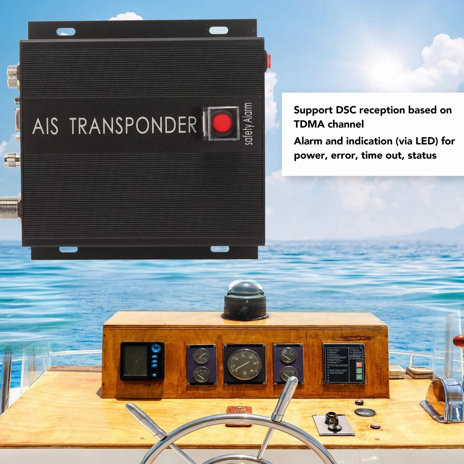 Elprico Ricetrasmettitore AIS Marino, Transponder Doppio Canale 156,025-162,025 MHz z Przyciskiem SOS