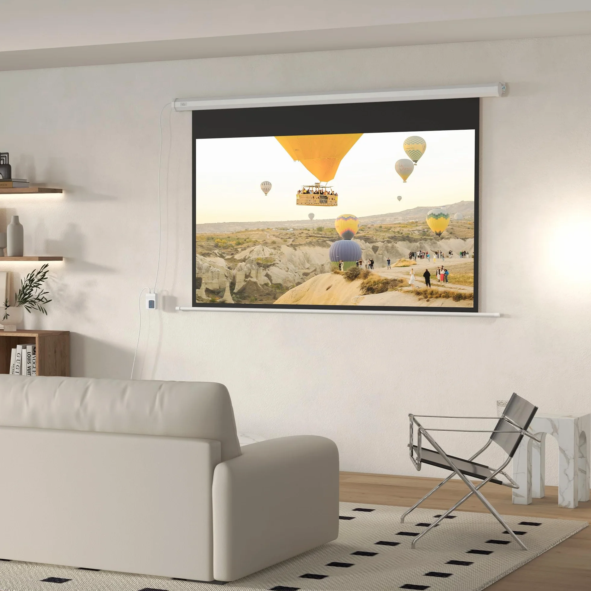 HOMCOM Telo Proiettore Motorizzato da 84 Pollici 4K HD Formato 16:9, Schermo Proiettore Motorizzato Elettrico con Telecomando, Telo Videoproiettore per Casa, Cinema, Ufficio, Home, 215x140 cm, Bianco
