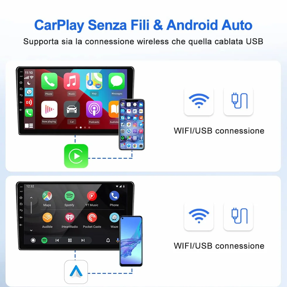 Carlinkit Nuovo adattatore auto CarPlay/Wireless Android senza fili per radio Android aftermarket versione 4.4+, necessità di installare APK su auto, supporto specchio cablato/IOS 16