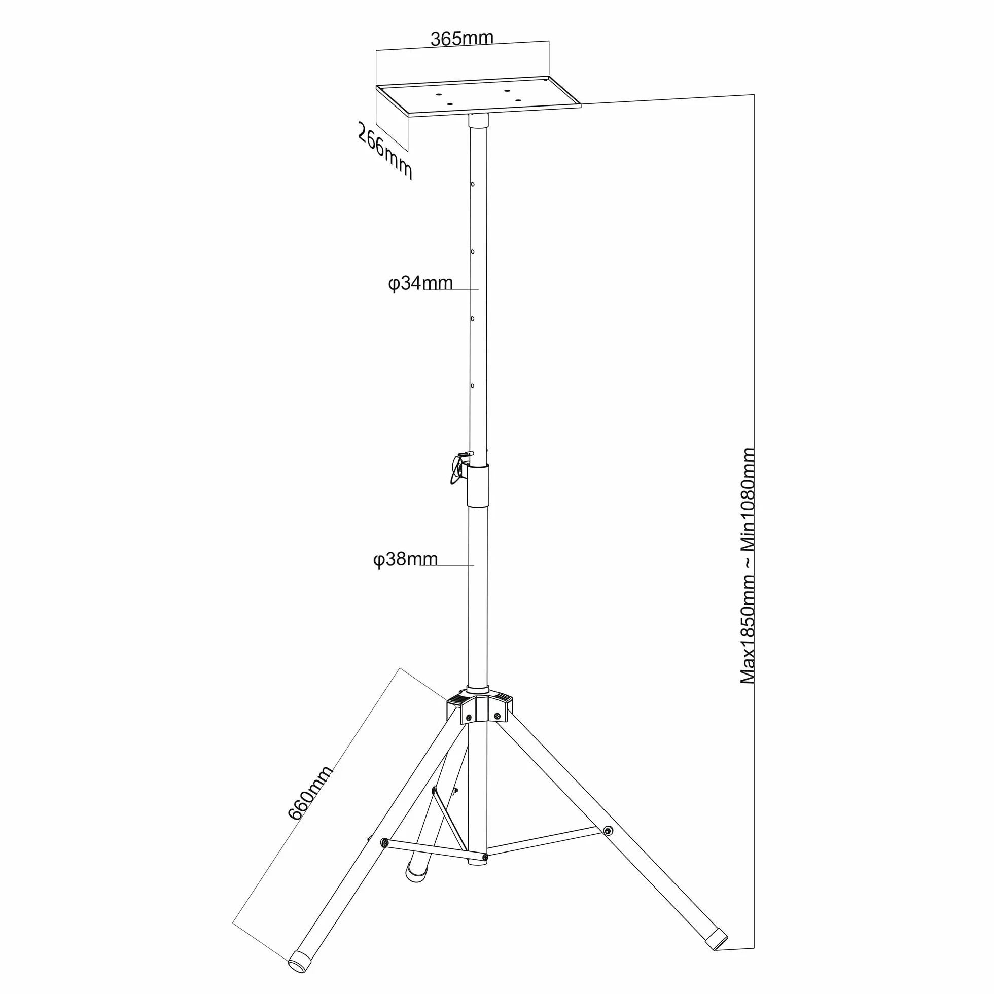 Maclean MC-953 Supporto per proiettore portatile e regolabile Stand in acciaio, regolabile in altezza 108-185 cm Supporto da Pavimento Regolabile