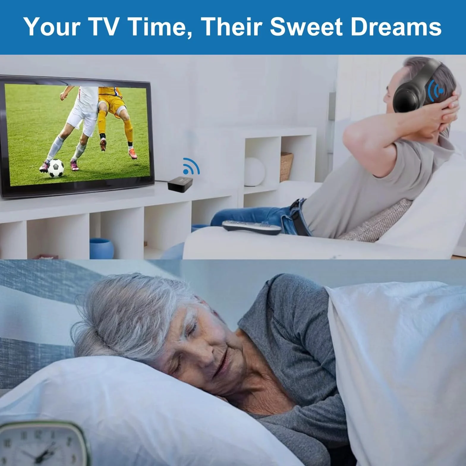 Cuffie TV Senza Fili ANC per Anziani - Riduzione Attiva del Rumore, Pieghevoli Bluetooth 5.3 Cuffie TV con Trasmettitore 5-in-1 (Ottico/Coassiale/USB/RCA/AUX), Audio Hi-Fi, 35H Autonomia