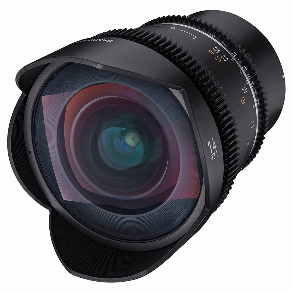 Samyang MF 14 mm T3,1 VDSLR MK2 Sony E - Obiettivo grandangolare T3,1 per Sony E Mount, 14 mm, corona dentata Follow Focus, formato completo e risoluzione APS-C 8K, nero