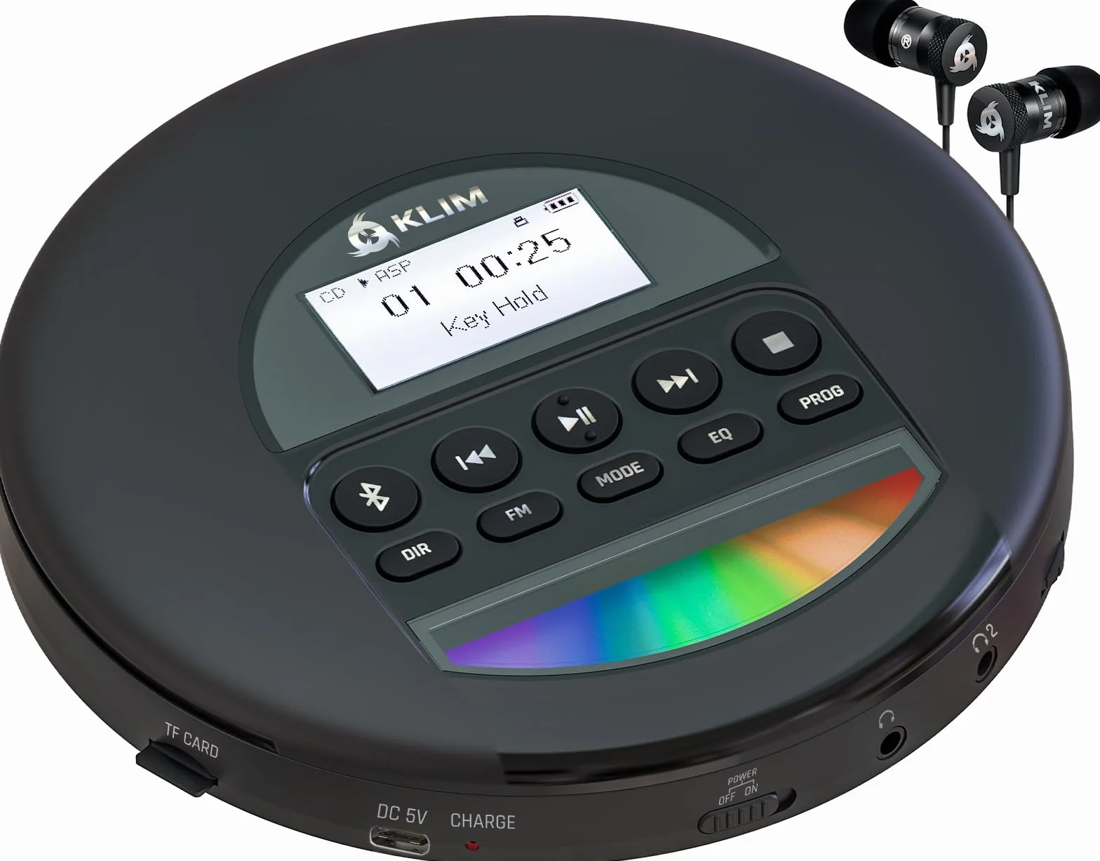 KLIM Nomad - Lettore CD Portatile - Batteria a Lunga Durata - Include Auricolari KLIM Fusion - Compatibile con CDR, CDRW, MP3 - Lettore SD, Radio FM, Bluetooth - Ideale per Auto - Hi-Fi - Argento