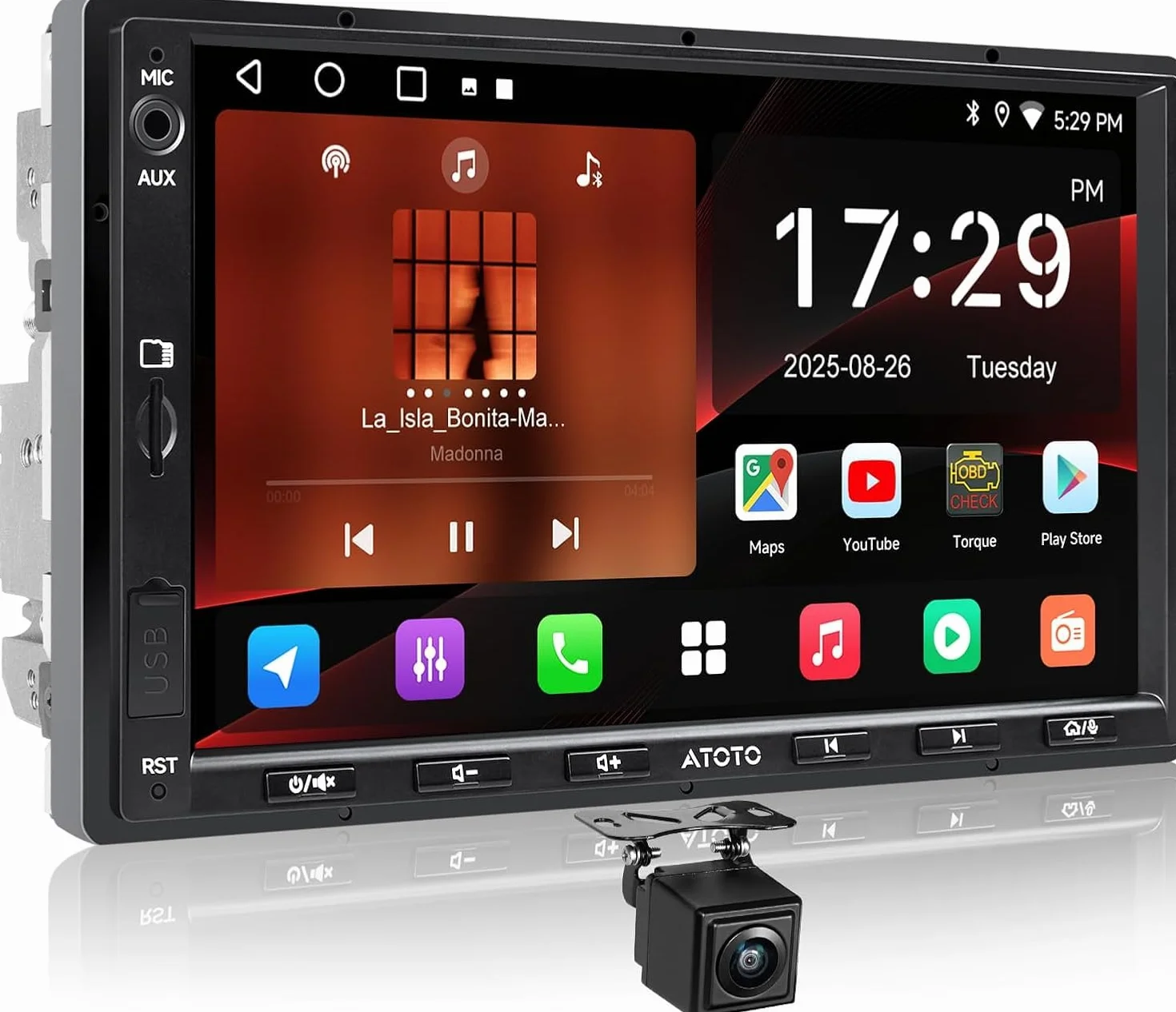 ATOTO A5 Autoradio 2 Din Android, 7" Touchscreen Sistemi multimediali, Wireless CarPlay e Android Auto, Tethering de WiFi/Bluetooth/USB, Telecamera di backup, MirrorLink, 24B-EQ DSP, 2G+32G, FM/RDS