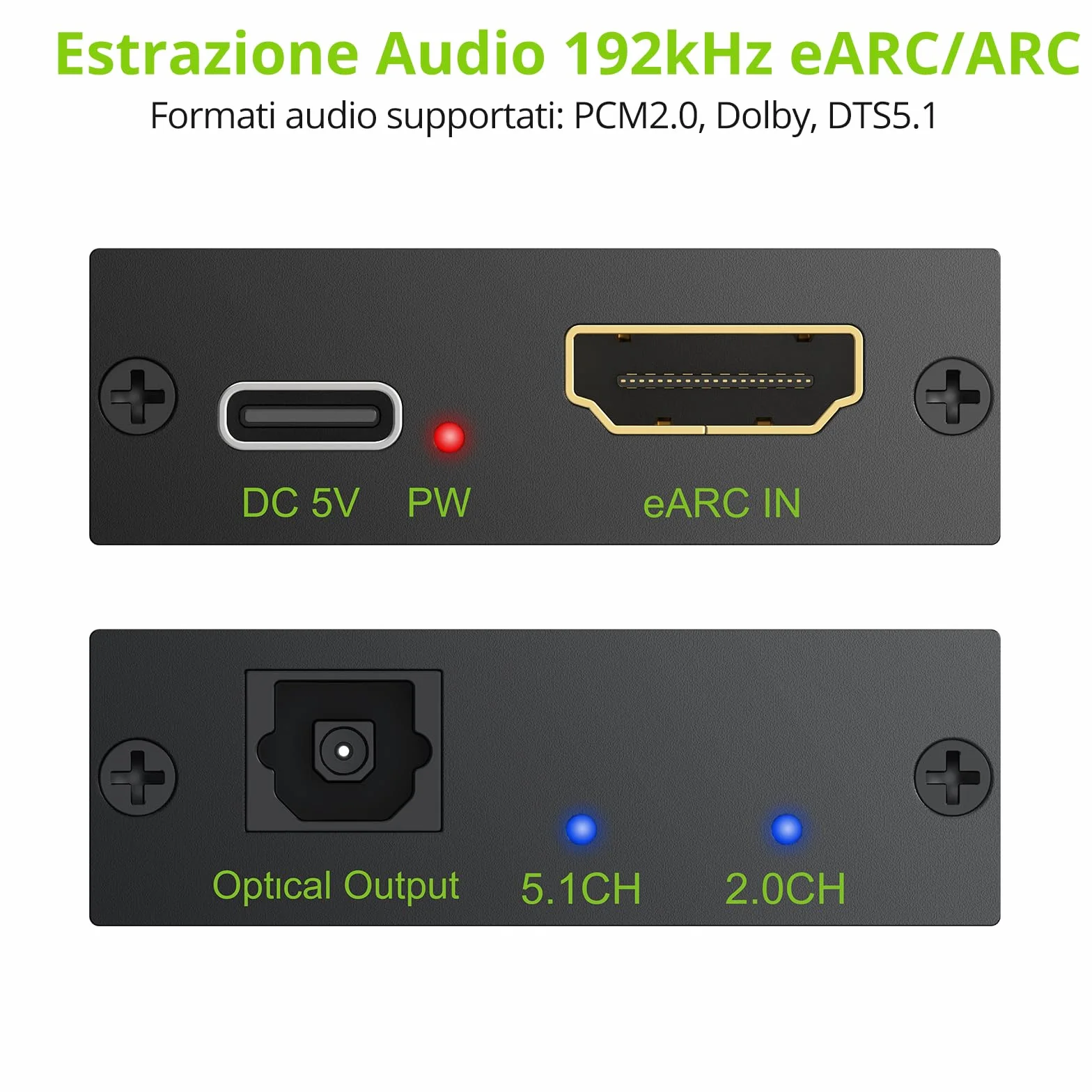 LiNKFOR Convertitore eARC/ARC a Ottico 192kHz con Cavi HDMI Ottico Estrattore Audio HDMI eARC Supporto Dolby 5.1/DTS eARC ARC Audio Extractor per Soundbar, Home Cinema, Cuffie Wireless