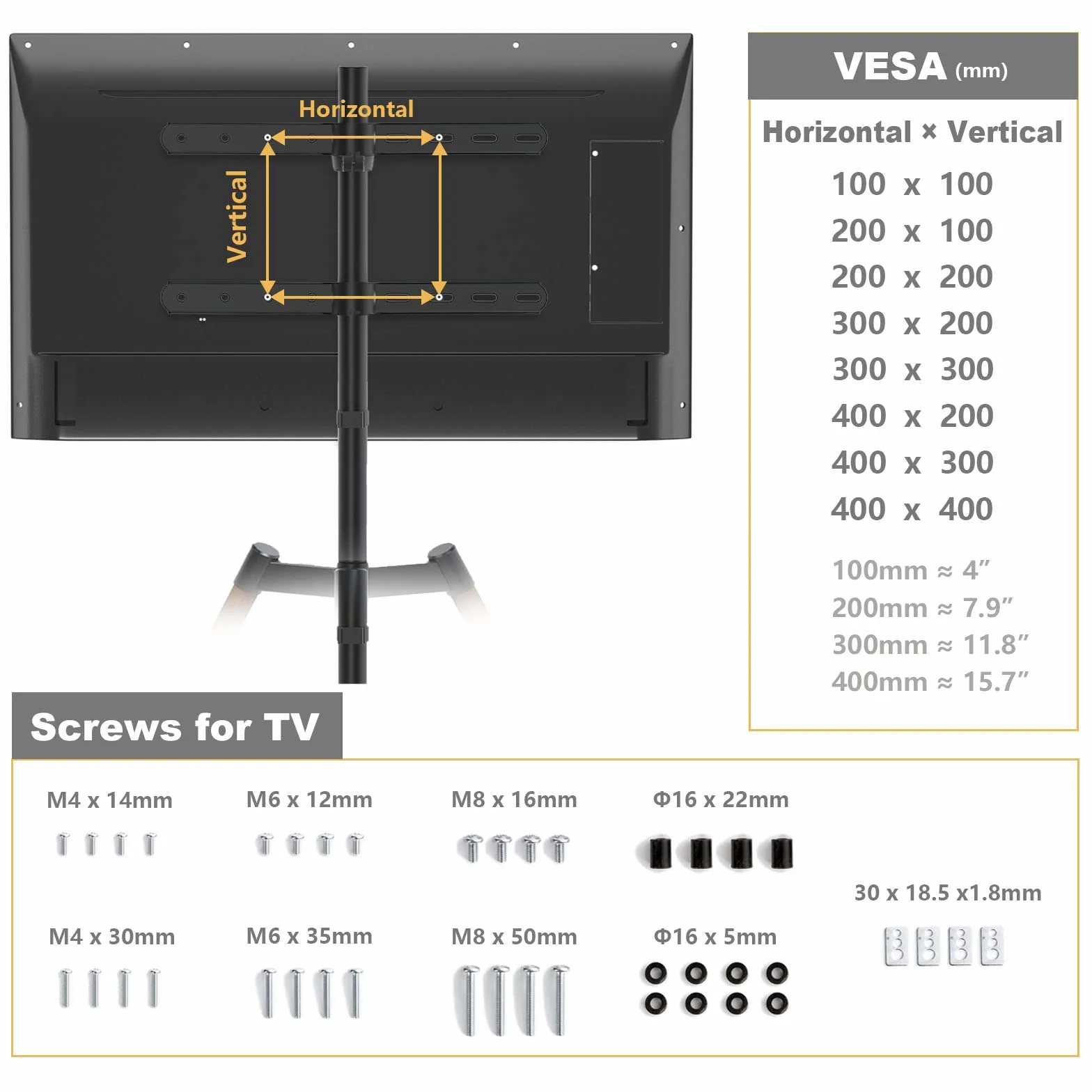 RFIVER Treppiede Supporto TV Cavalletto Tripod da Terra da 32 a 65 Pollici per Televisore da LCD/LED/OLED/QLED/Plasma Girevole 180° e Regolabile in Altezza Max Vesa 400 x 400mm 35kg Marrone