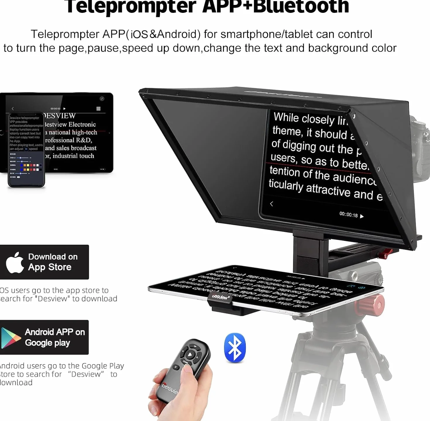 Desview TP170 Teleprompter 17 pollici, lega di alluminio High Display vetro sollevabile con telecomando e app per iPad/DSLR/videocamera, obiettivo grandangolare, registrazione video