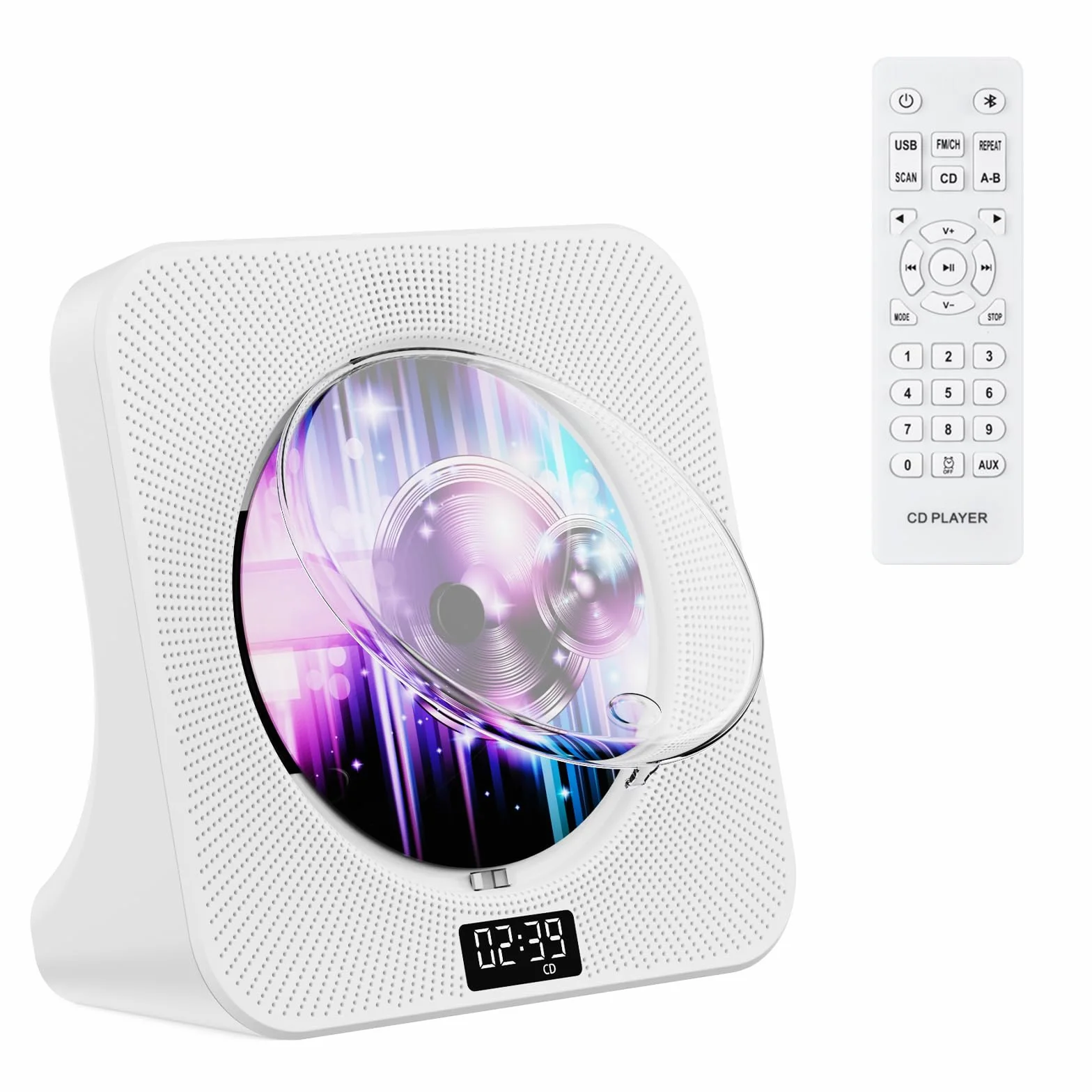 Gueray Lettore CD Desktop Bluetooth Con Altoparlanti Per La Casa - Portatile Con AUX USB Cuffia Jack FM Radio HiFi - Boombox Con Telecomando Display LCD Per Bambini Regalo