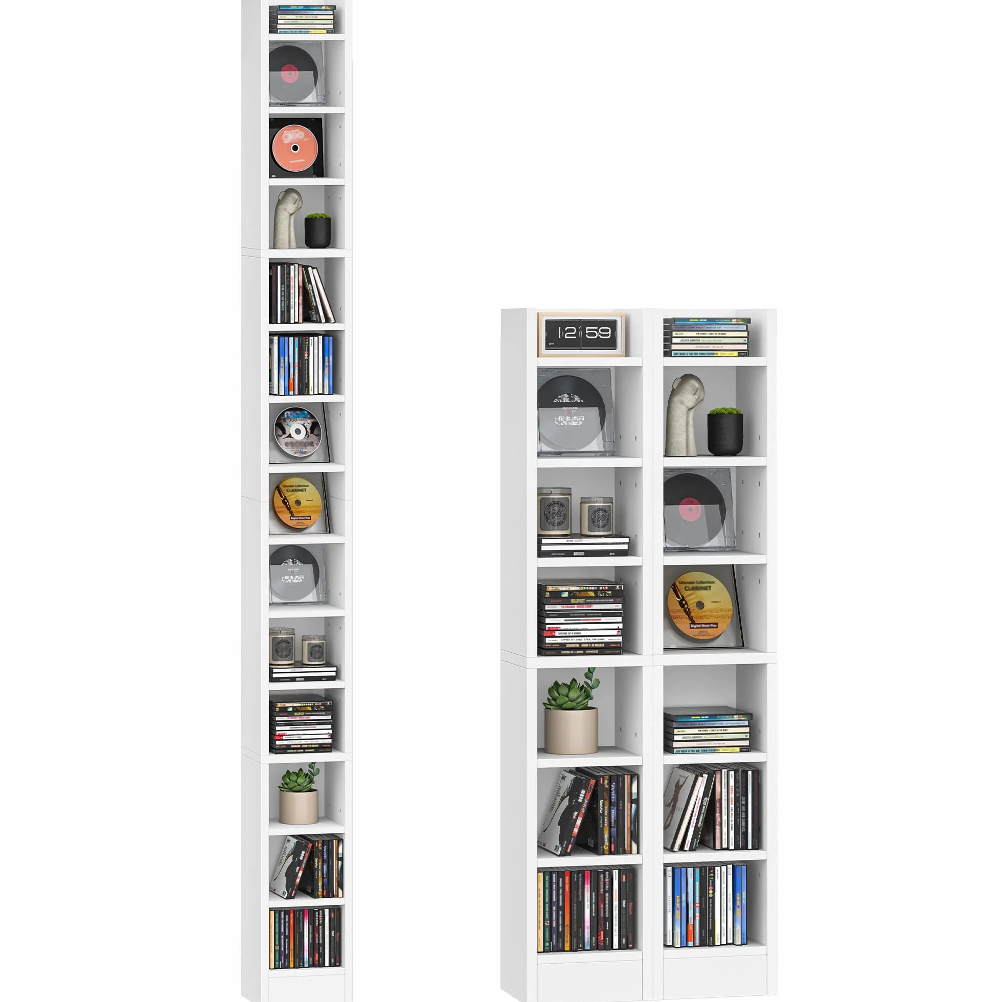 Hzuaneri Porta CD DVD a Colonna, 272 CD, 14 Ripiani Regolabili, Supporto di Archiviazione, 17 x 20 x 213 cm, Mobile Libreria Alto Salvaspazio per Soggiorno, Studio, Bianco CR21403XV1